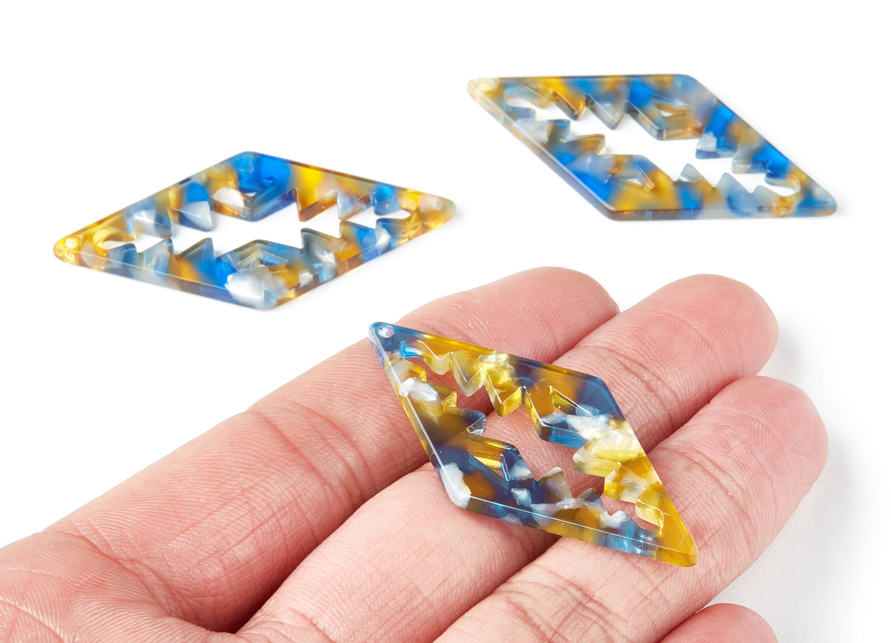 Acetate Rhombus Earring Charms - Rhombus Shaped Pendant - Earring Findings - Jewelry Supplies - Color Code: A40 - 50.3x24.5x2.78mm - AC1373G - DOMEDBAZAAR