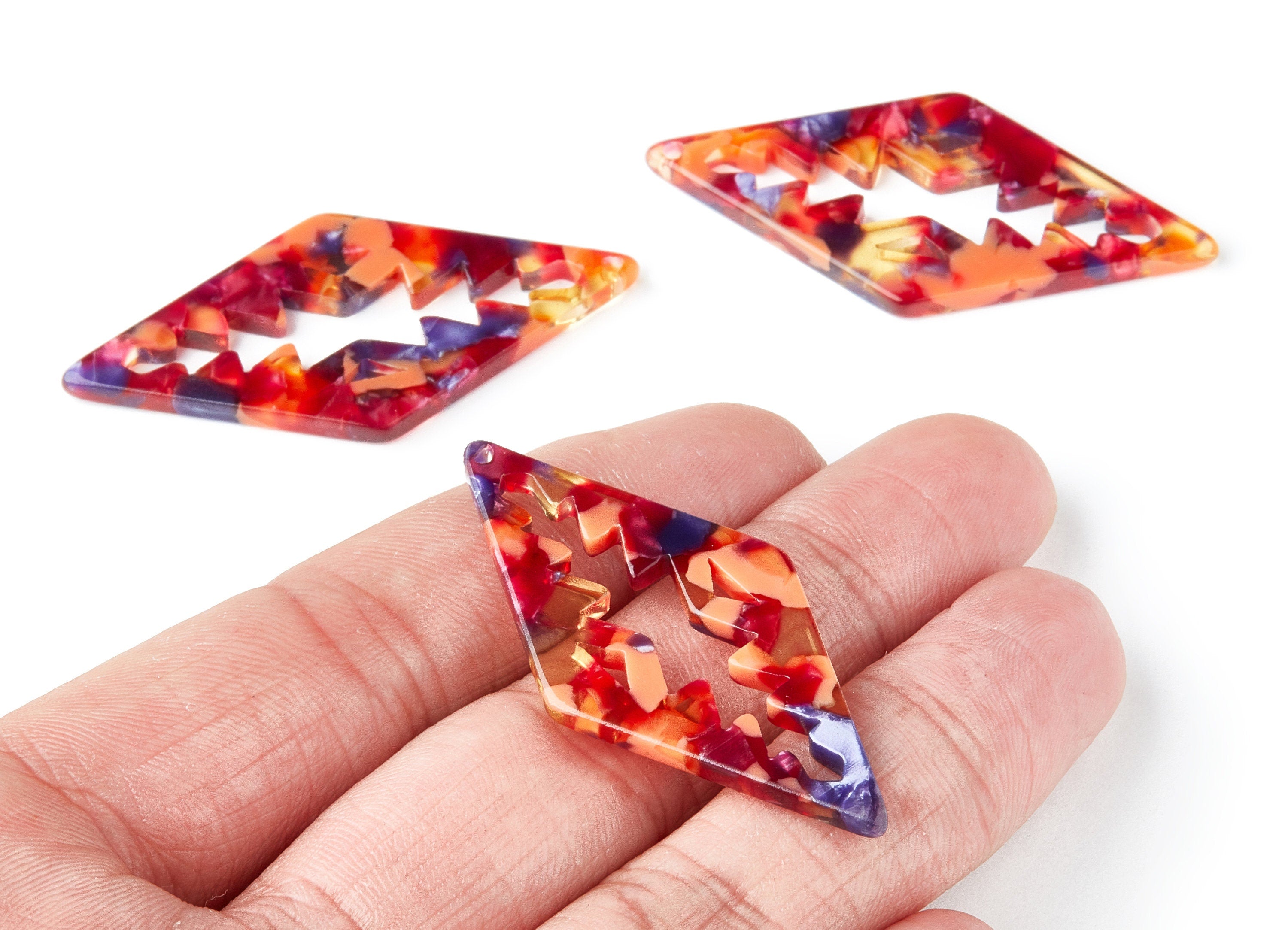 Acetate Rhombus Earring Charms - Rhombus Shaped Pendant - Earring Findings - Jewelry Supplies - Color Code: A44 - 50.3x24.5x2.78mm - AC1373V - DOMEDBAZAAR