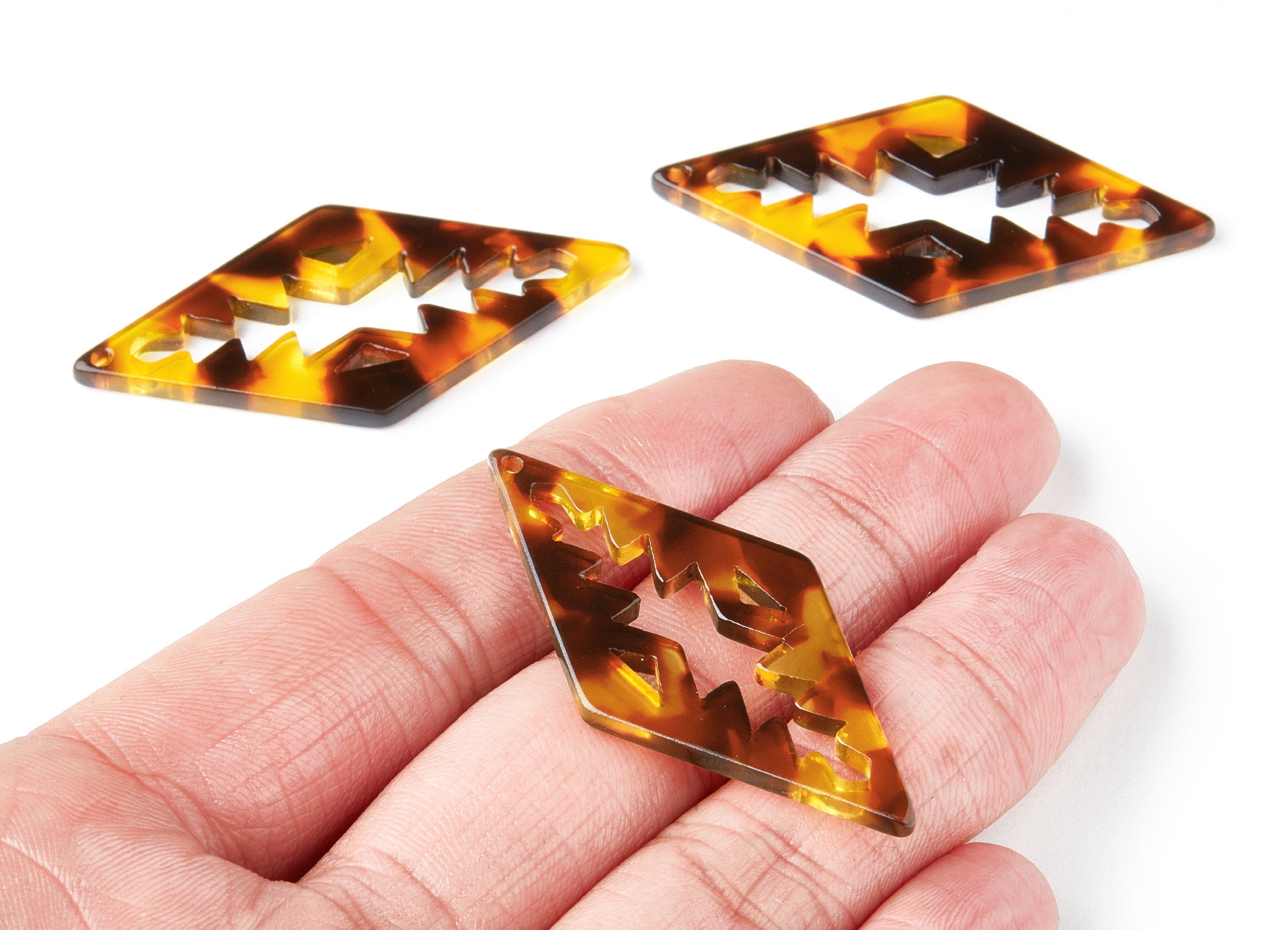 Acetate Acrylic Rhombus Earring Charm - Tortoise Shell - Rhombus Pendant - Jewelry Supplies - Color Code: A05 - 50.3x24.5x2.78mm - AC1373Y - DOMEDBAZAAR