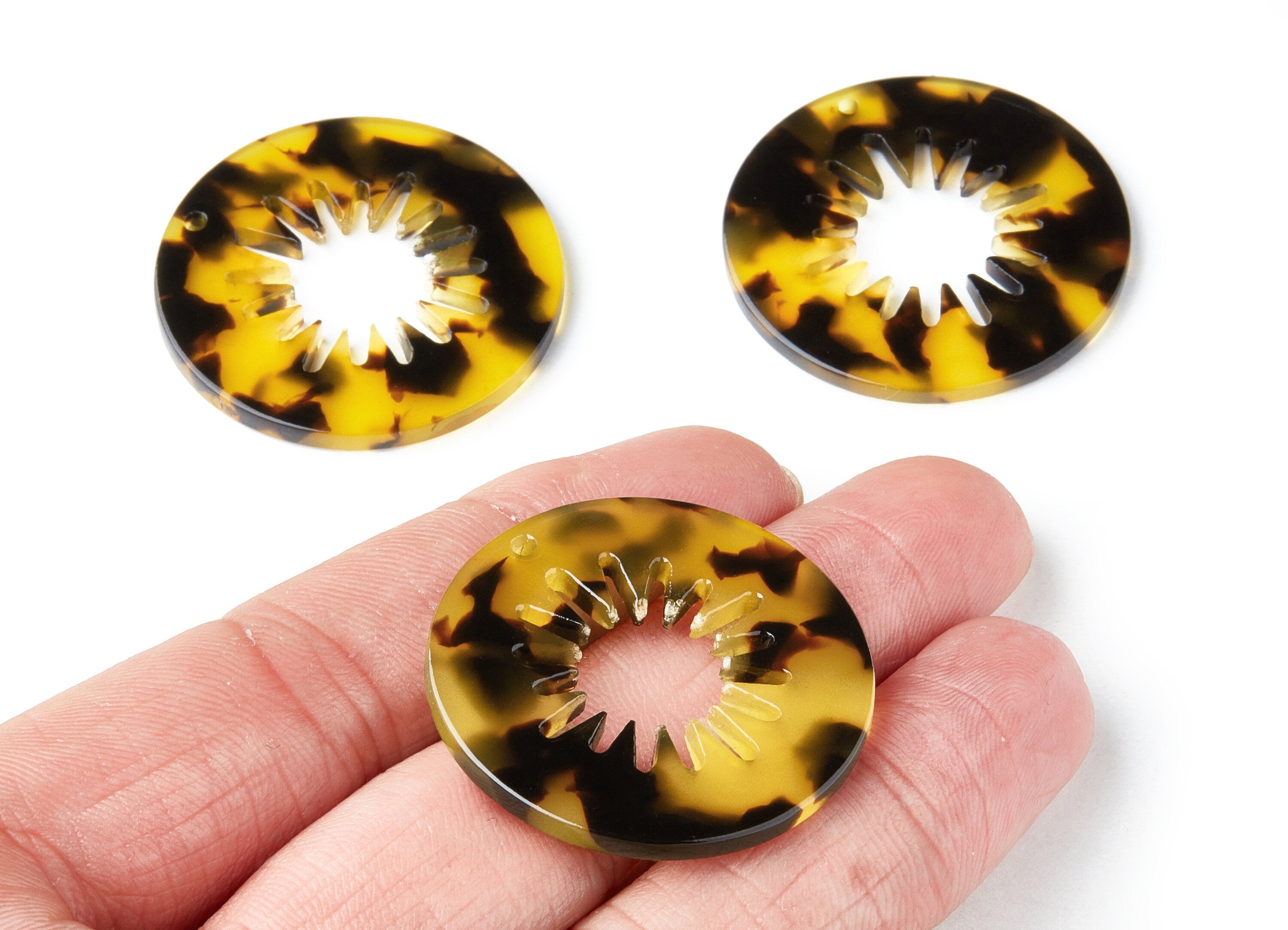 Acetate Acrylic Earring Charms - Tortoise Shell Earrings - Circle Shaped Pendant - Color Code: A02 - 34.6x34.6x2.6mm - AC1397F - DOMEDBAZAAR