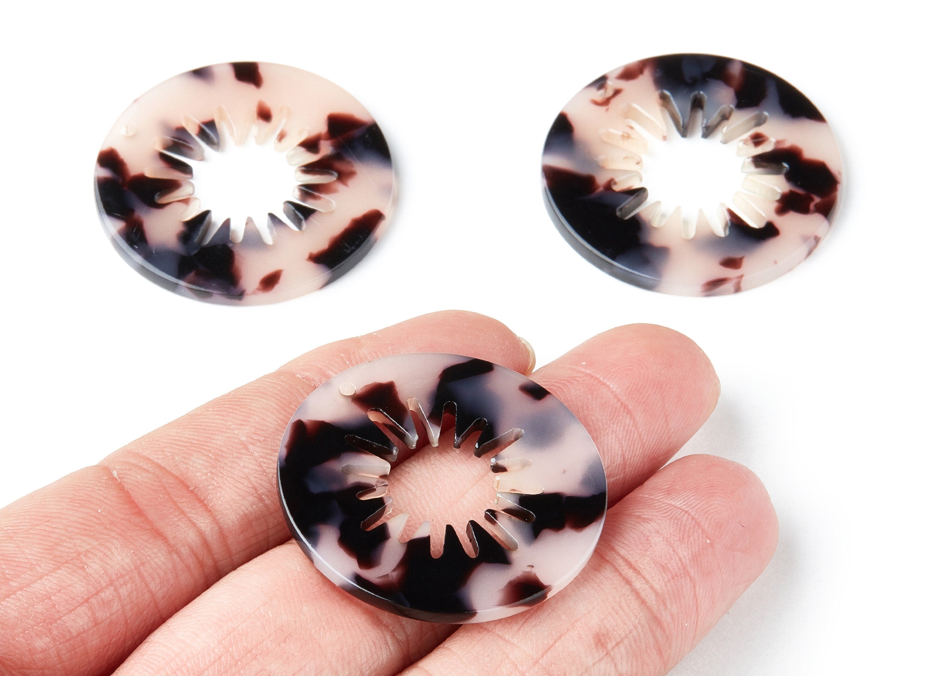 Acetate Acrylic Earring Charms - Blonde Tortoise Shell Earrings - Circle Shaped Pendant - Color Code: A06 - 34.6x34.6x2.6mm - AC1397D - DOMEDBAZAAR