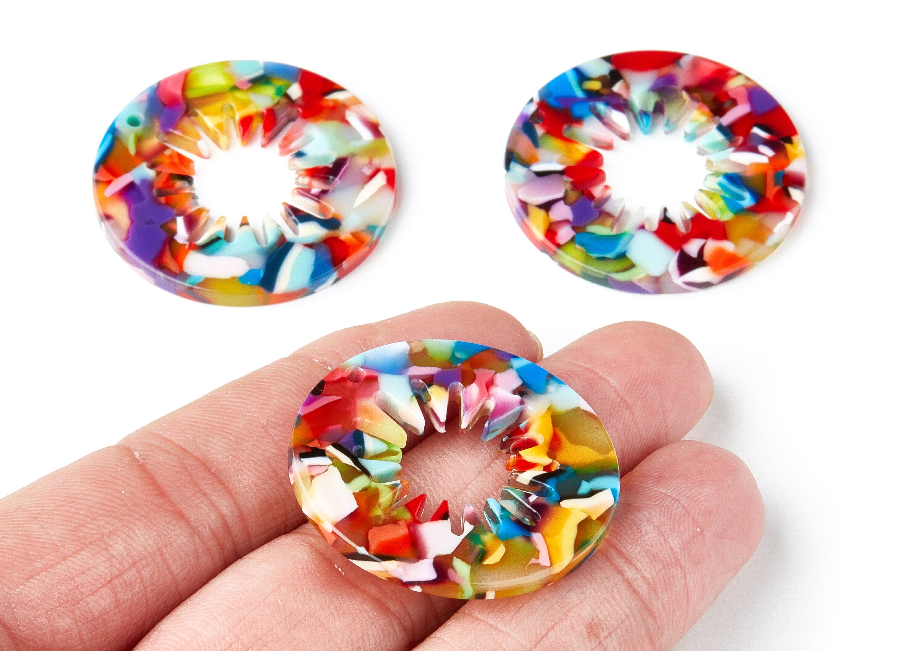 Acetate Circle Earring Charms - Circle Shaped Pendant - Earring Findings - Jewelry Supplies - Color Code: A21 - 34.6x34.6x2.6mm - AC1397B - DOMEDBAZAAR