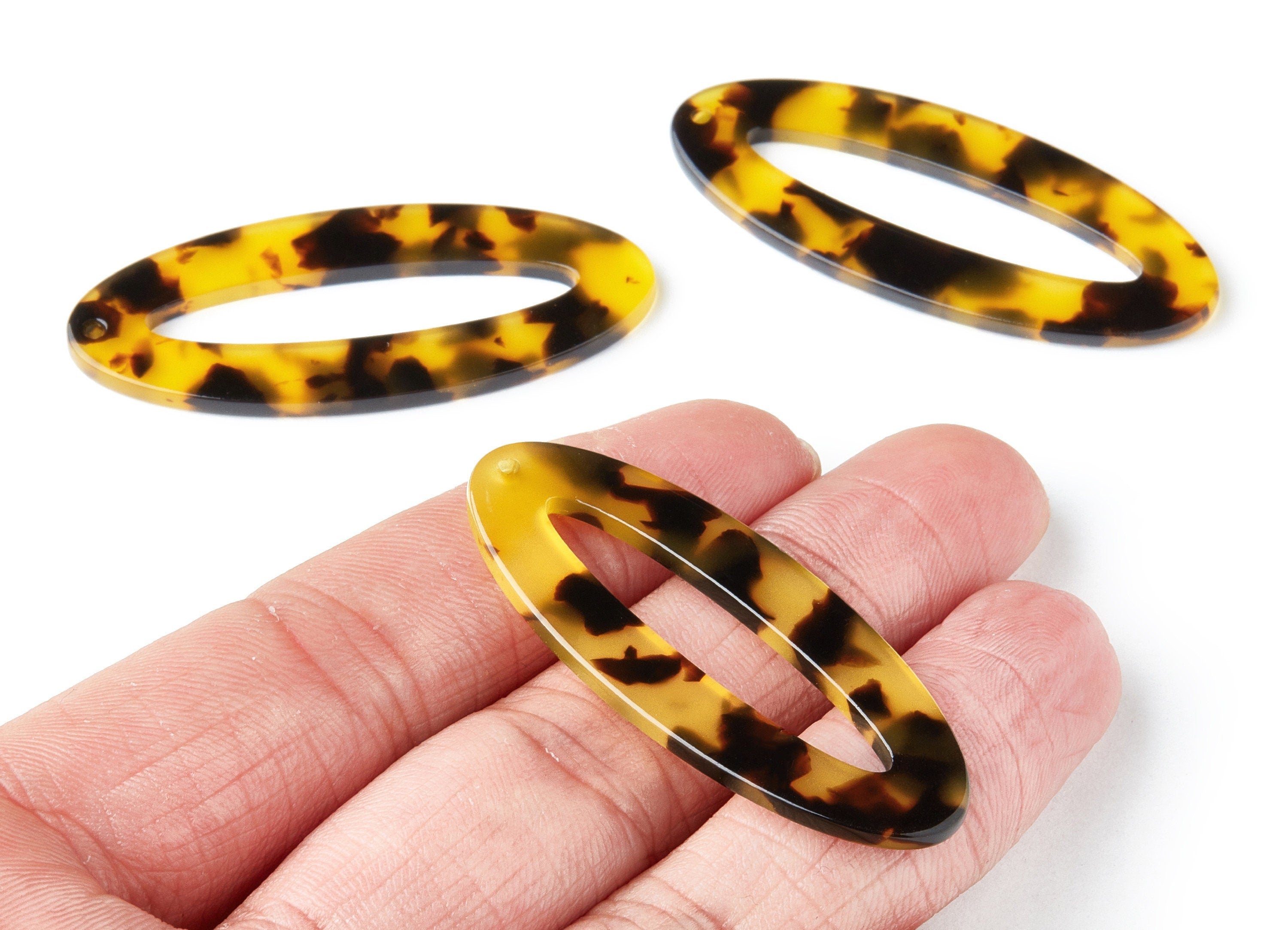 Acetate Acrylic Earring Charms - Tortoise Shell Earrings - Oval Pendant - Jewelry Supplies - Color Code: A02 - 49.63x20.7x2.62mm - AC1398E - DOMEDBAZAAR