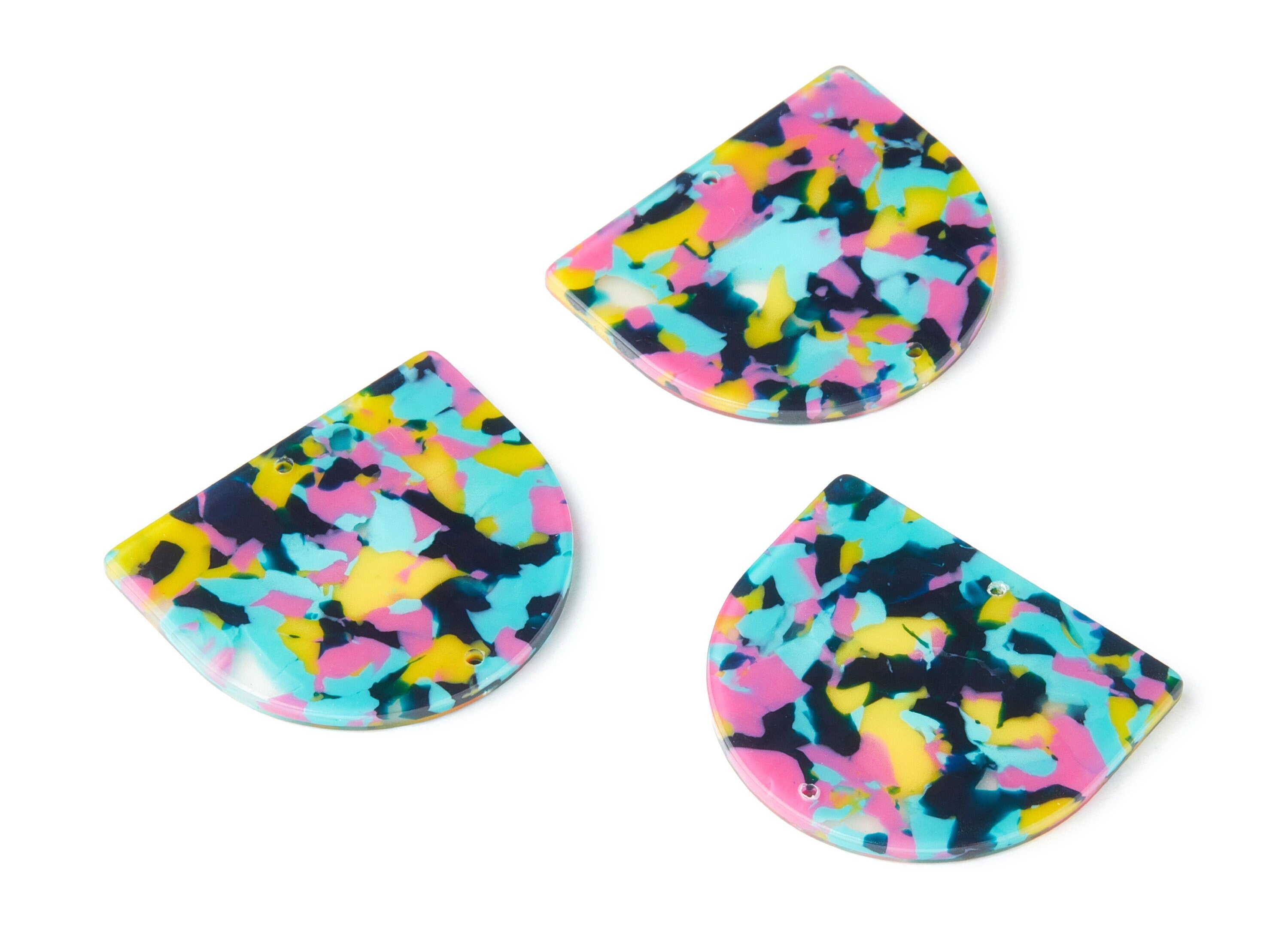Acetate Acrylic Earring Charm - D Shaped Pendant - 2 Holes - Color Code:A111 - 29.5x34.3x2.48mm - AC1634-A111 - DOMEDBAZAAR