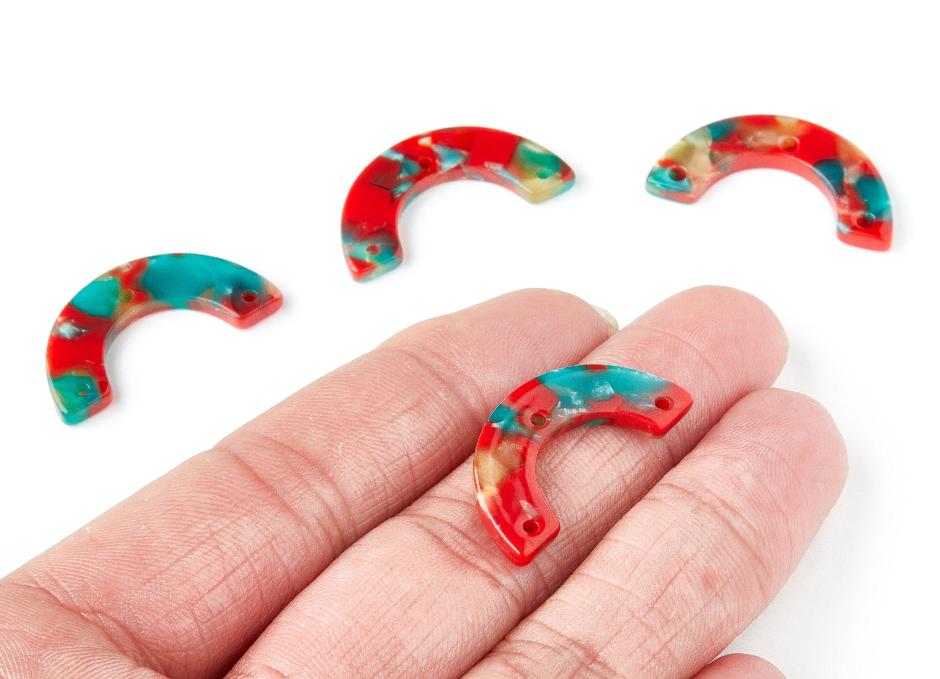Acetate Acrylic Earring Charms - Tortoise Shell Earrings - U Shaped with 3 Holes - Color Code: A46 - 29.36x14.47x2.72mm - AC1355R - DOMEDBAZAAR