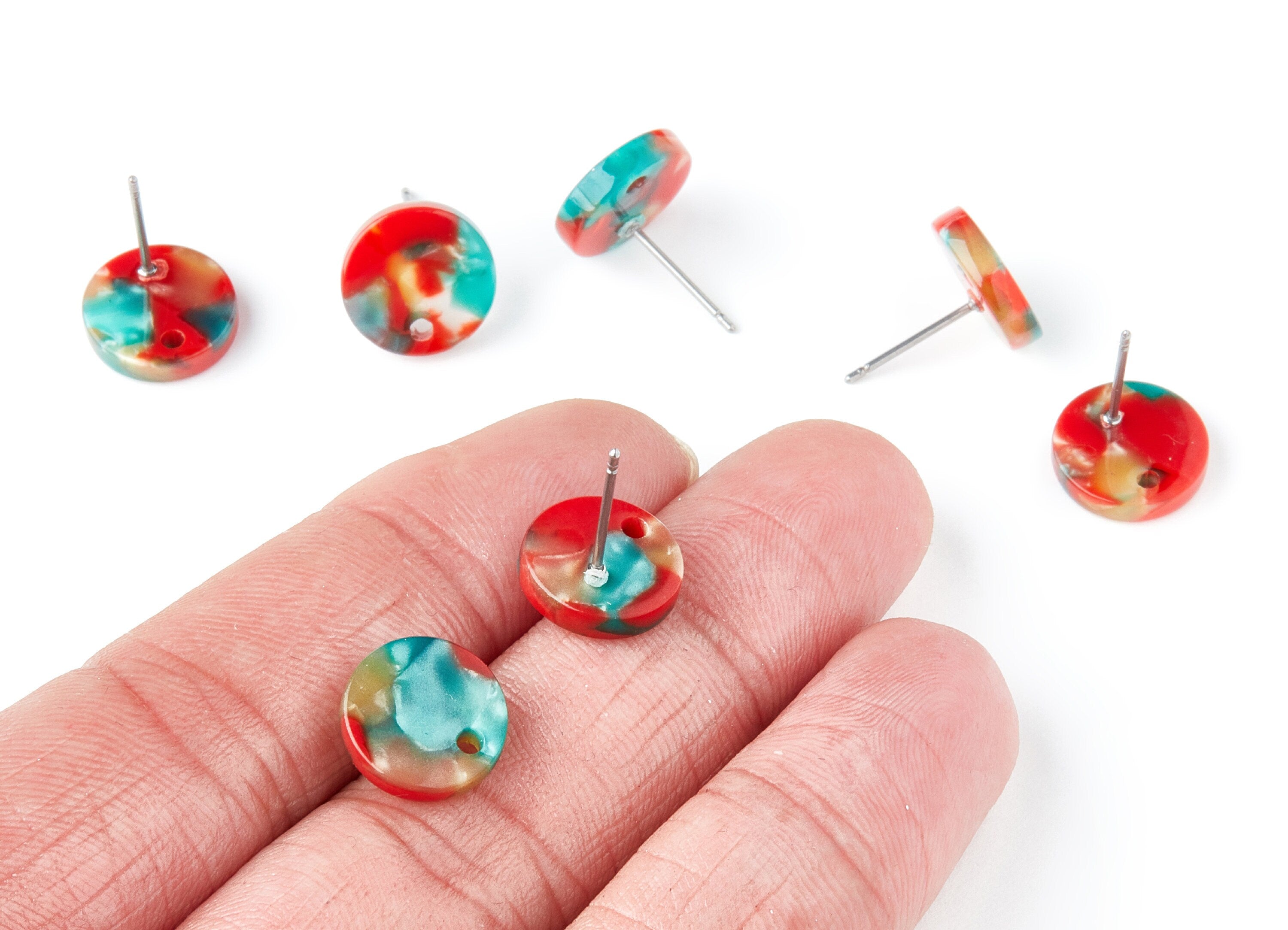 Acetate Round Earring Stud - Round Earring Post and Stud - Earring Findings - Color Code: A46 - 11.6x11.6x2.95mm - AC1139AC - DOMEDBAZAAR