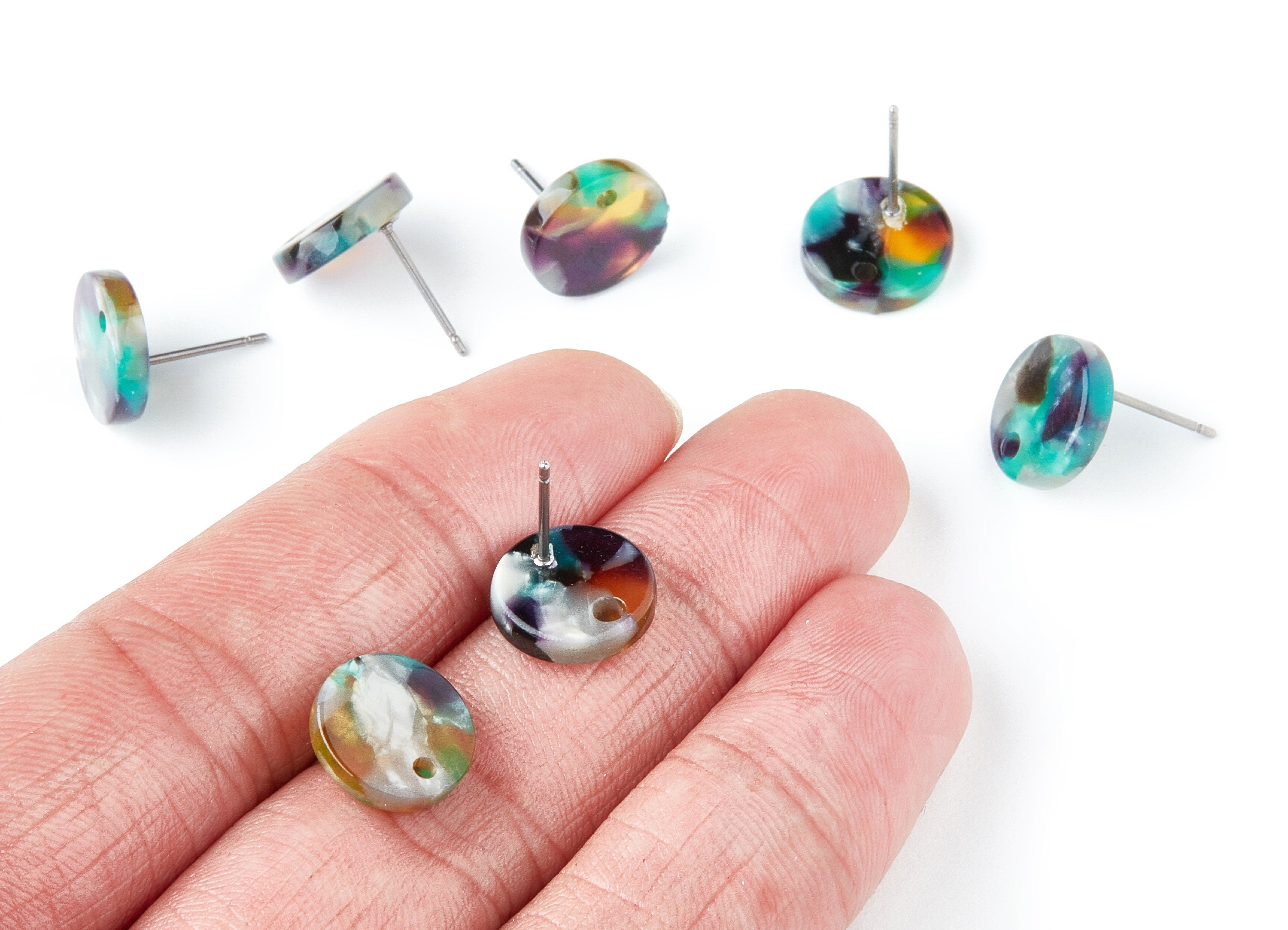 Acetate Round Earring Stud - Round Earring Post and Stud - Earring Findings - Color Code: A50 - 11.6x11.6x2.95mm - AC1139AD - DOMEDBAZAAR