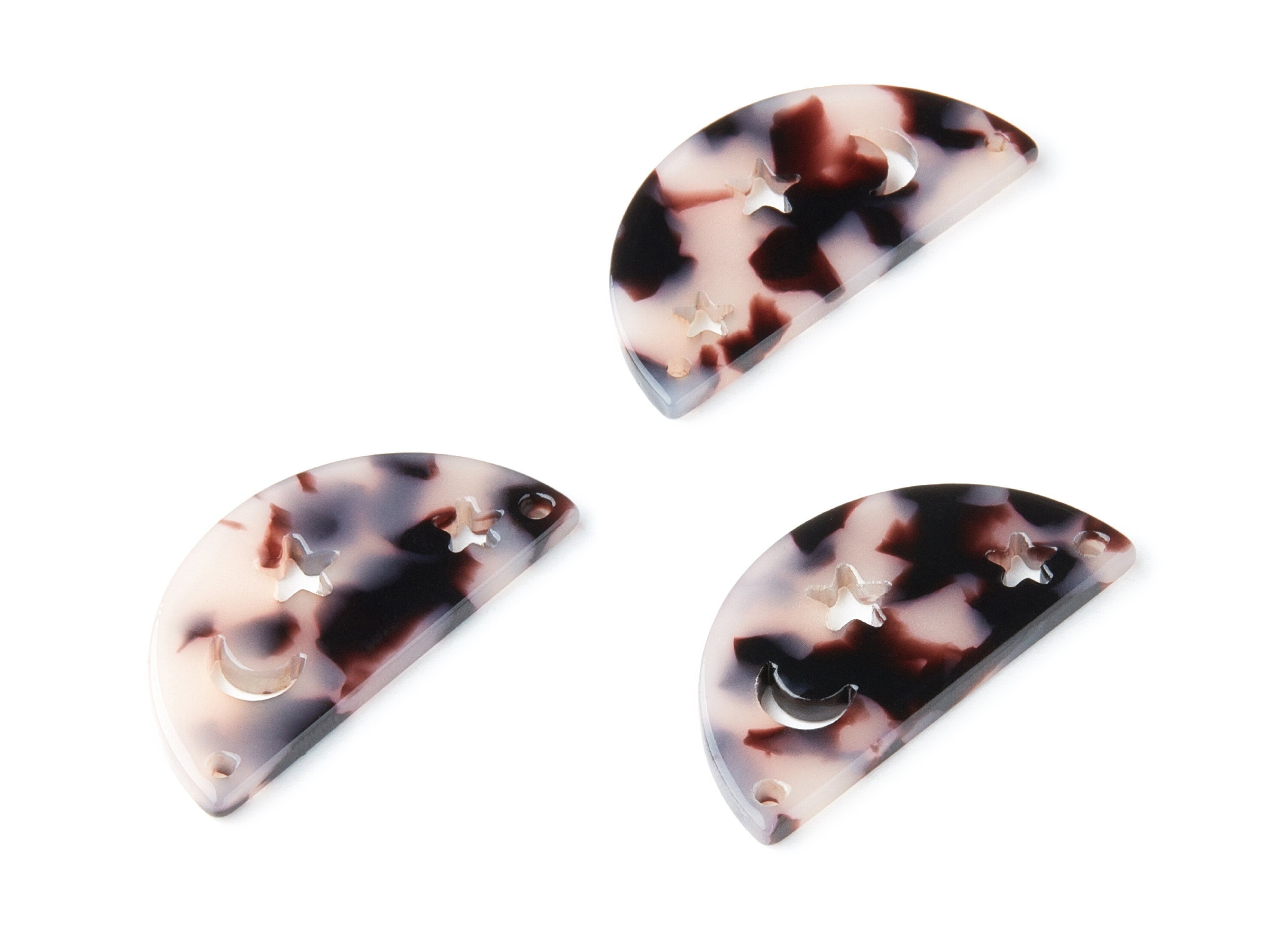 Acetate Acrylic Charms - Blonde Tortoise Shell Earrings - D Shaped Connector - 2 Holes - Color Code:A06 - 34.72x17.28x2.48mm - AC1332A - DOMEDBAZAAR