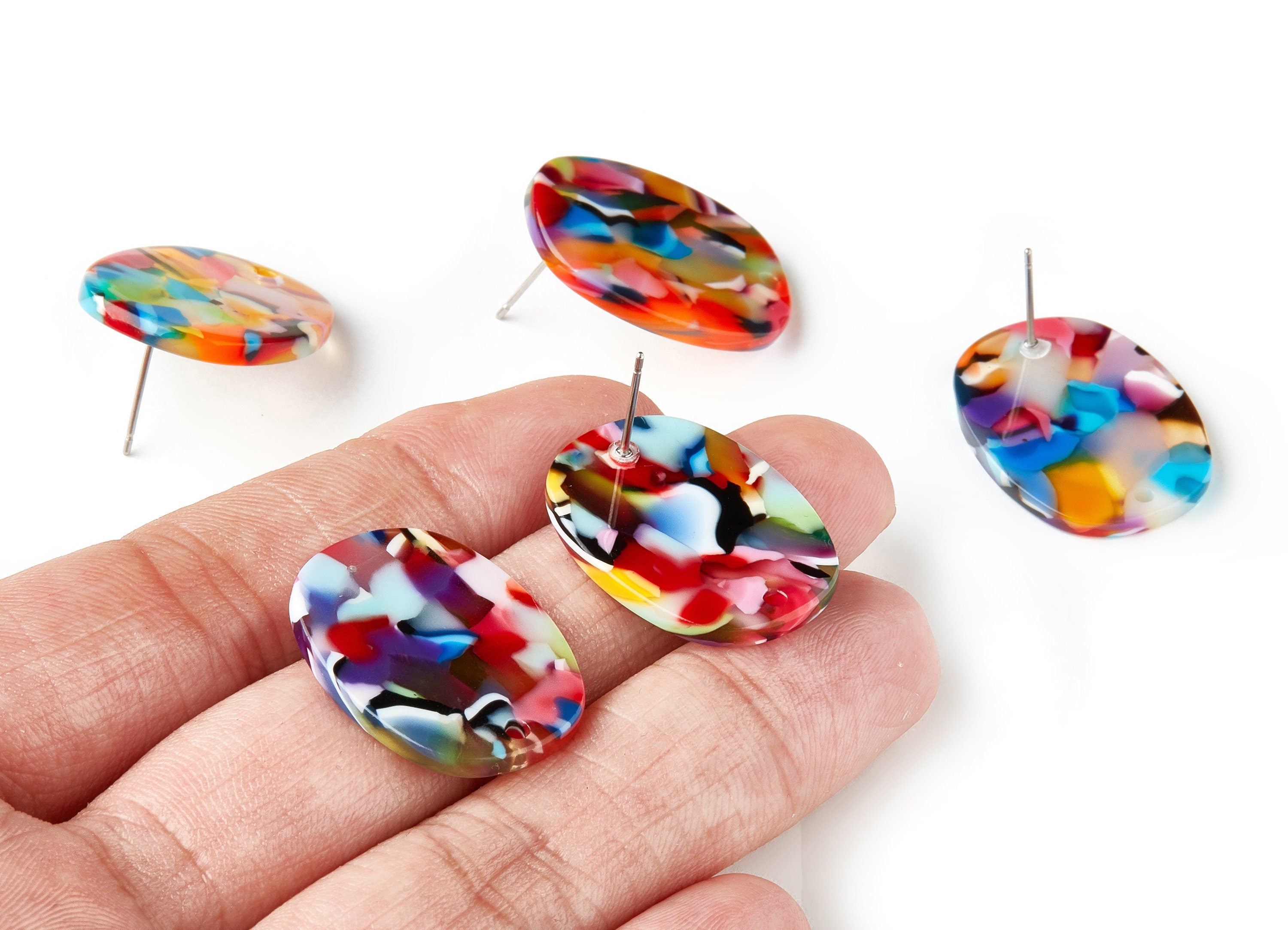 Acetate Oval Earring Stud - Oval Earring Post and Stud - Earring Findings - Jewelry Supplies - Color Code: A21 - 26x19x2.6mm - AC1002-A21 - DOMEDBAZAAR