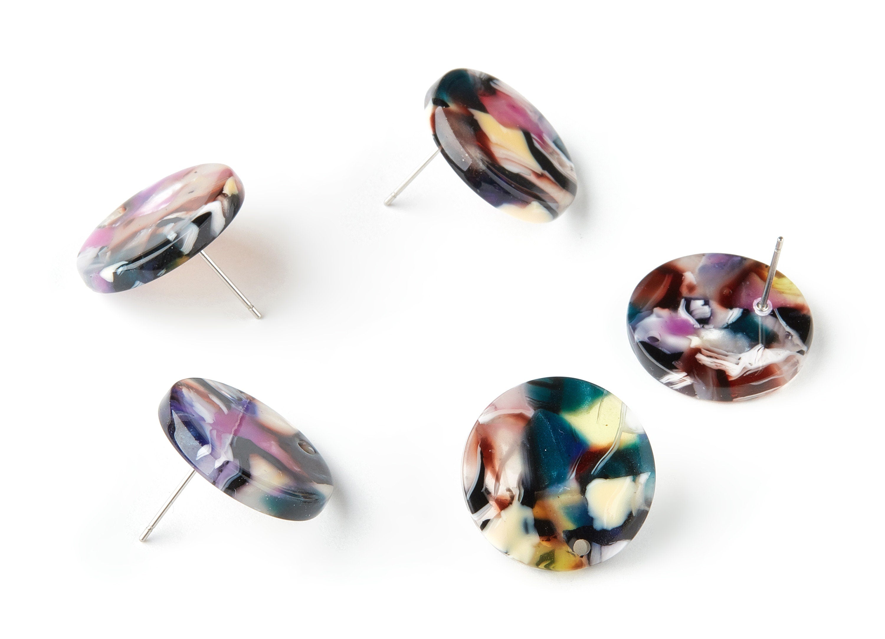 Acetate Round Earring Stud - Round Earring Post - Earring Findings - Jewelry Supplies - Color Code: A11 - 19.86x19.86x2.5mm - AC1589-A11 - DOMEDBAZAAR