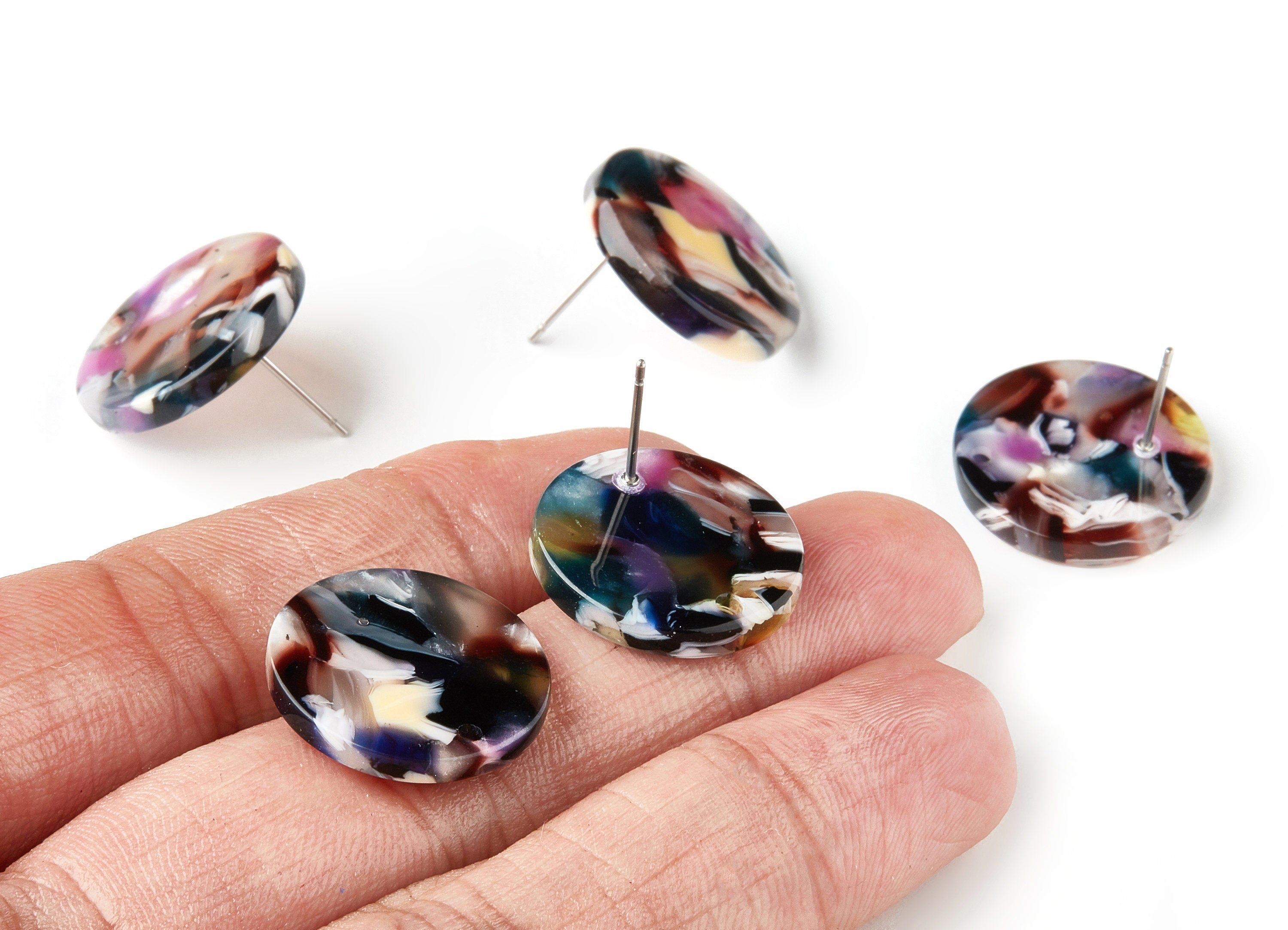Acetate Round Earring Stud - Round Earring Post - Earring Findings - Jewelry Supplies - Color Code: A11 - 19.86x19.86x2.5mm - AC1589-A11 - DOMEDBAZAAR