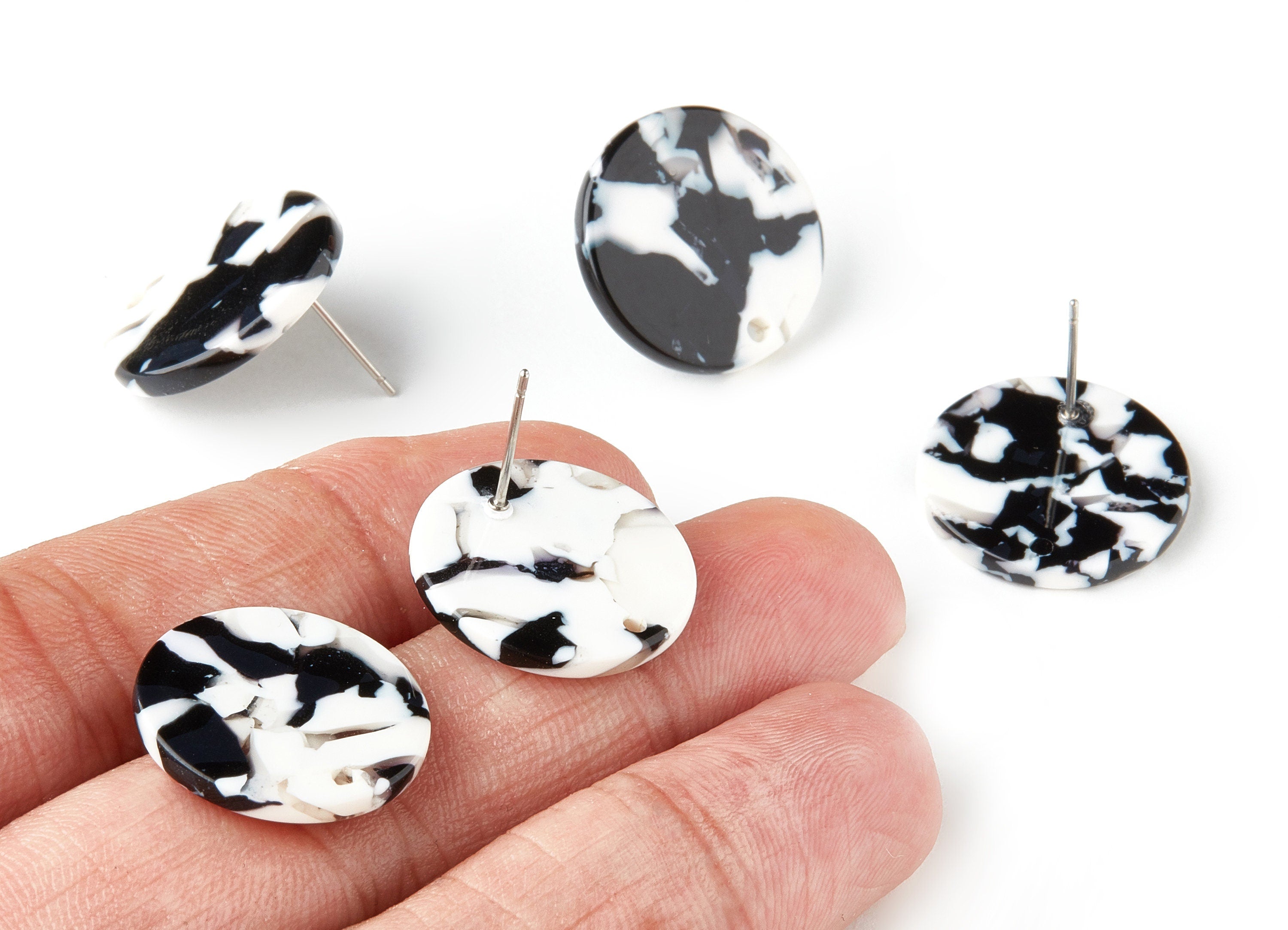 Acetate Acrylic Earring Stud - Post Charms - Tortoise Shell Earrings - Round Shaped - Color Code: A261 - 19.86x19.86x2.5mm - AC1589-A261 - DOMEDBAZAAR