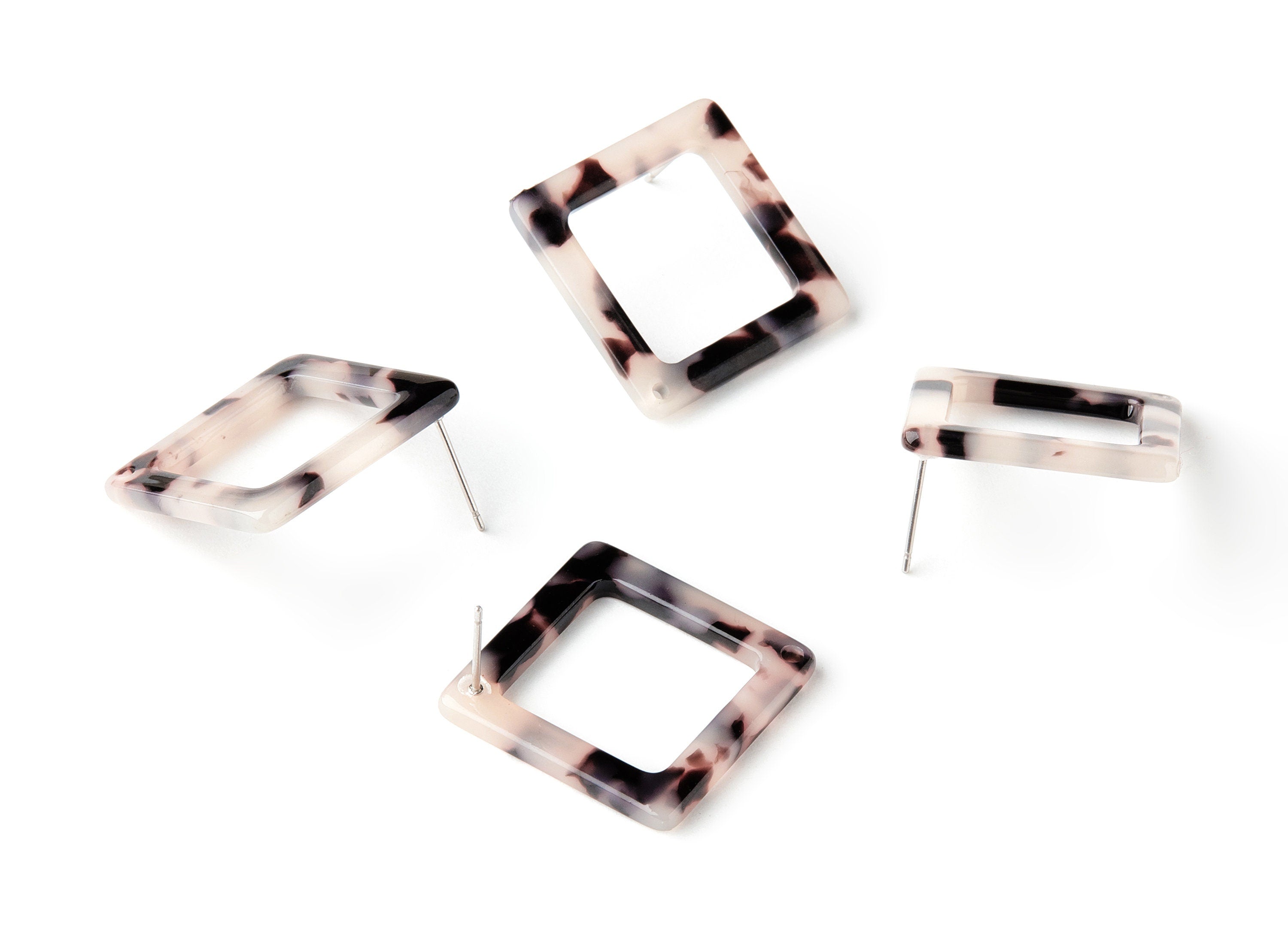 Acetate Acrylic Earring Stud - Post Charms - Blonde Tortoise Shell Earrings - Square Shaped - Color Code: A07 - 25x25x2.57mm - AC1587-A07 - DOMEDBAZAAR