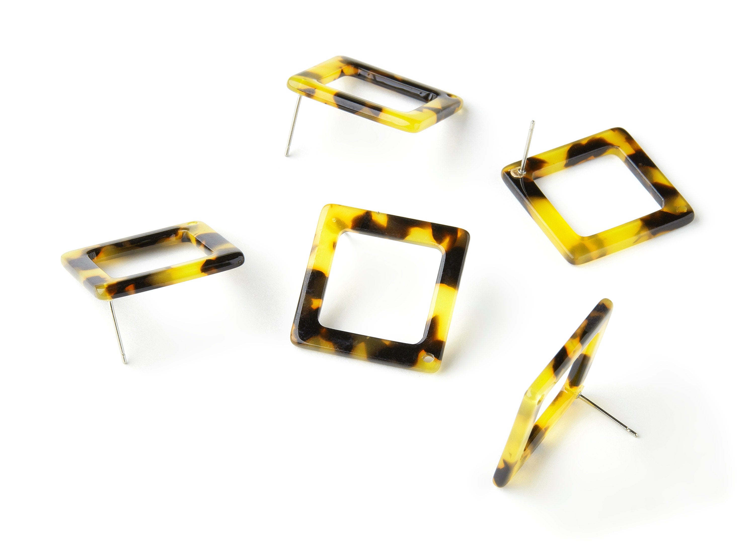 Acetate Acrylic Earring Stud - Post Charms - Tortoise Shell Earrings - Square Shaped - Color Code: A01 - 25x25x2.57mm - AC1587-A01 - DOMEDBAZAAR