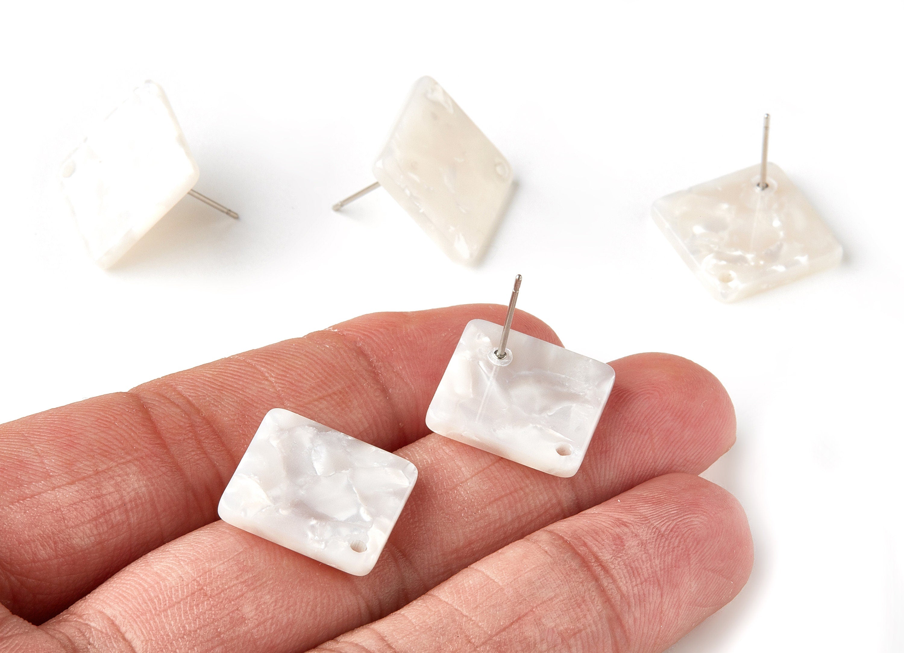Acetate Acrylic Earring Stud - Post Charms - Tortoise Shell Earrings - Square Shaped - Color Code: A12- 17x17x2.5mm - AC1588-A12 - DOMEDBAZAAR