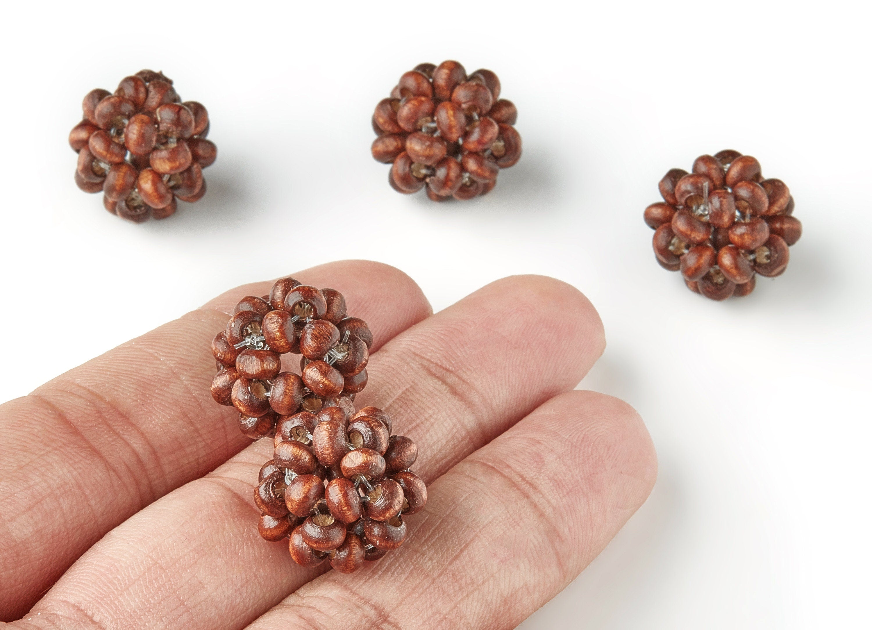 Mini Wood Beaded Pendant - Wooden Beads Ball Shaped Charms - Jewelry Supplies - Wooden Beads - 15.59x15.59mm - BB1056B - DOMEDBAZAAR