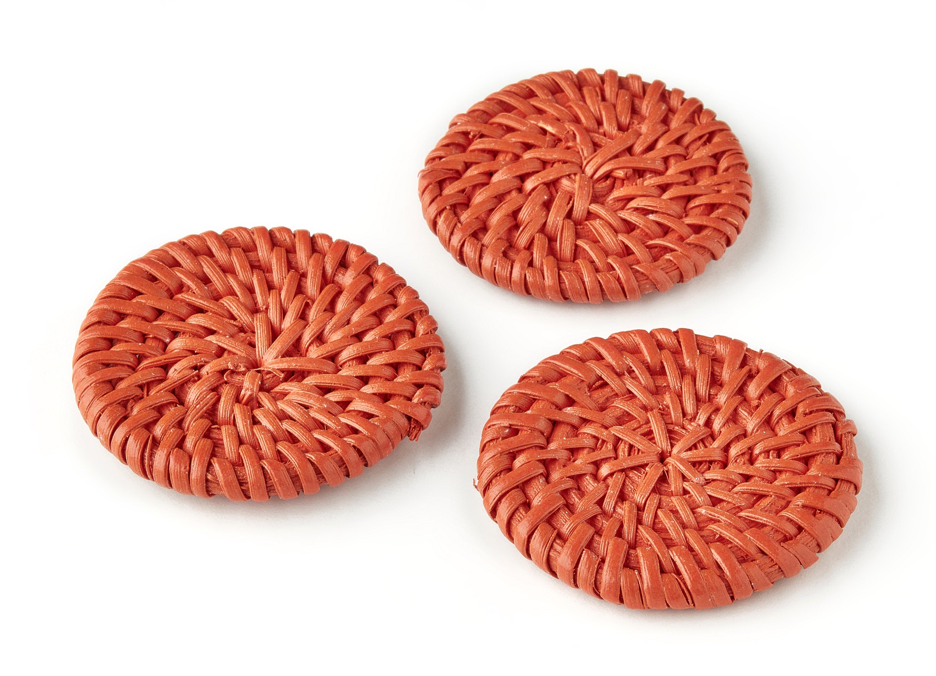 Handwoven Rattan Earring Charms - Round Shaped Rattan Pendant - Wooden Straw Earrings - Jewelry Handmade - 42.64x42.64x5.91mm - RT1169 - DOMEDBAZAAR