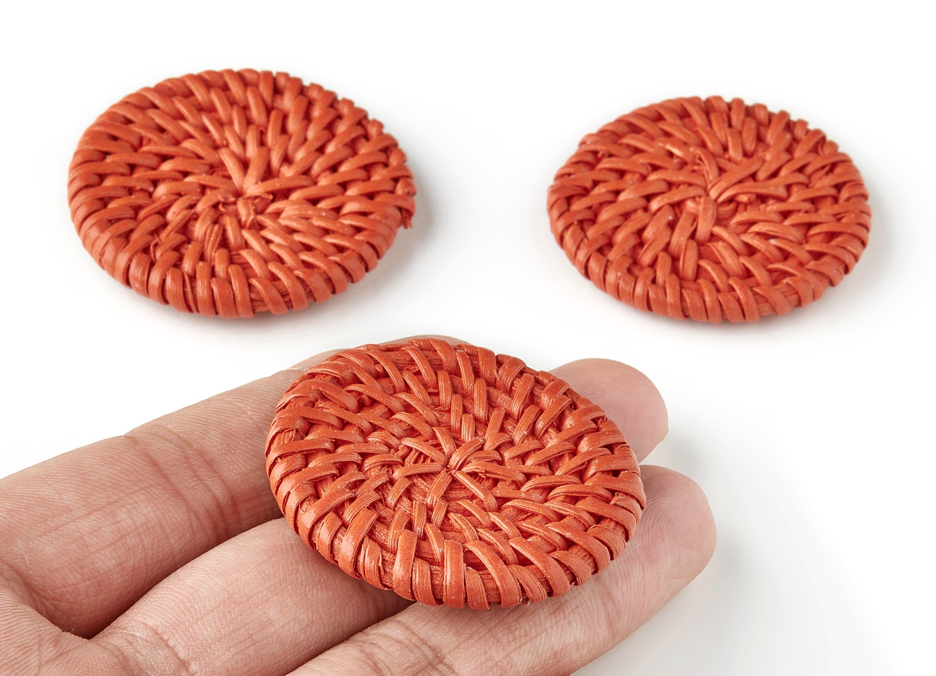Handwoven Rattan Earring Charms - Round Shaped Rattan Pendant - Wooden Straw Earrings - Jewelry Handmade - 42.64x42.64x5.91mm - RT1169 - DOMEDBAZAAR