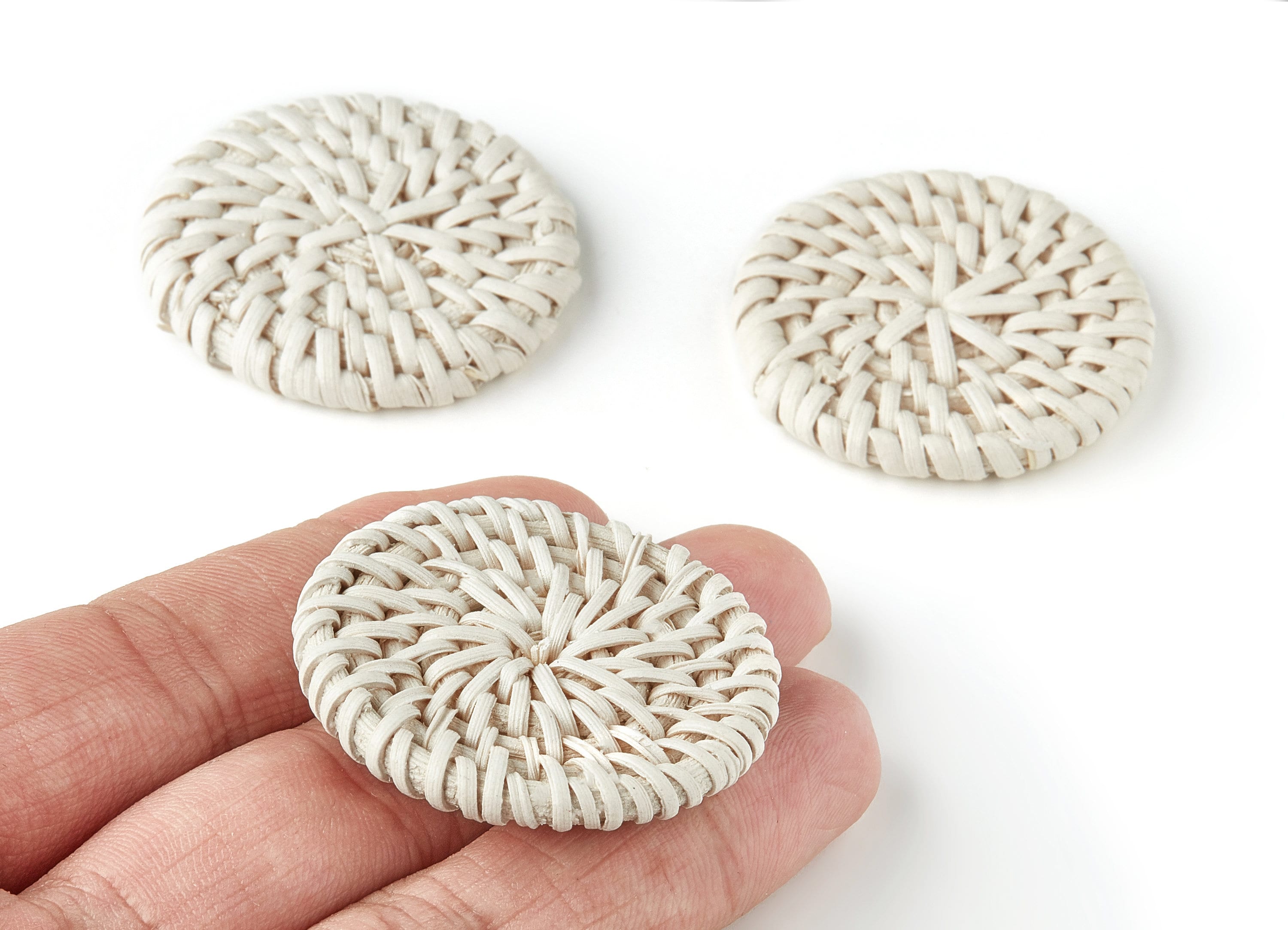 Handwoven Rattan Earring Charms - Round Shaped Rattan Pendant - Wooden Straw Earrings - Jewelry Handmade - 41.23x41.23x4.97mm - RT1170 - DOMEDBAZAAR