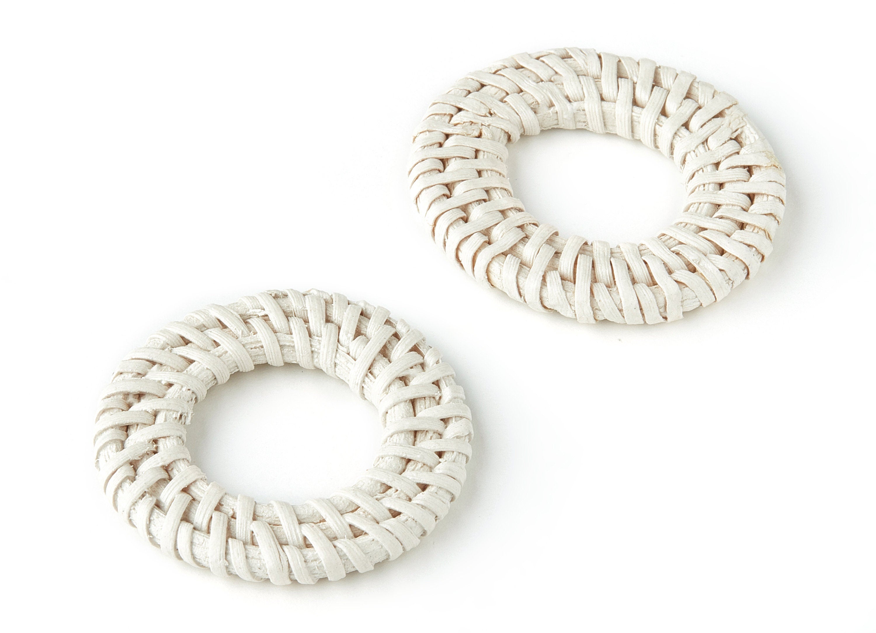 Handwoven Rattan Earring Charms - Circle Shaped Rattan Pendant - Wooden Straw Earrings - Jewelry Handmade - 39.48x39.48x4.84mm - RT1173 - DOMEDBAZAAR