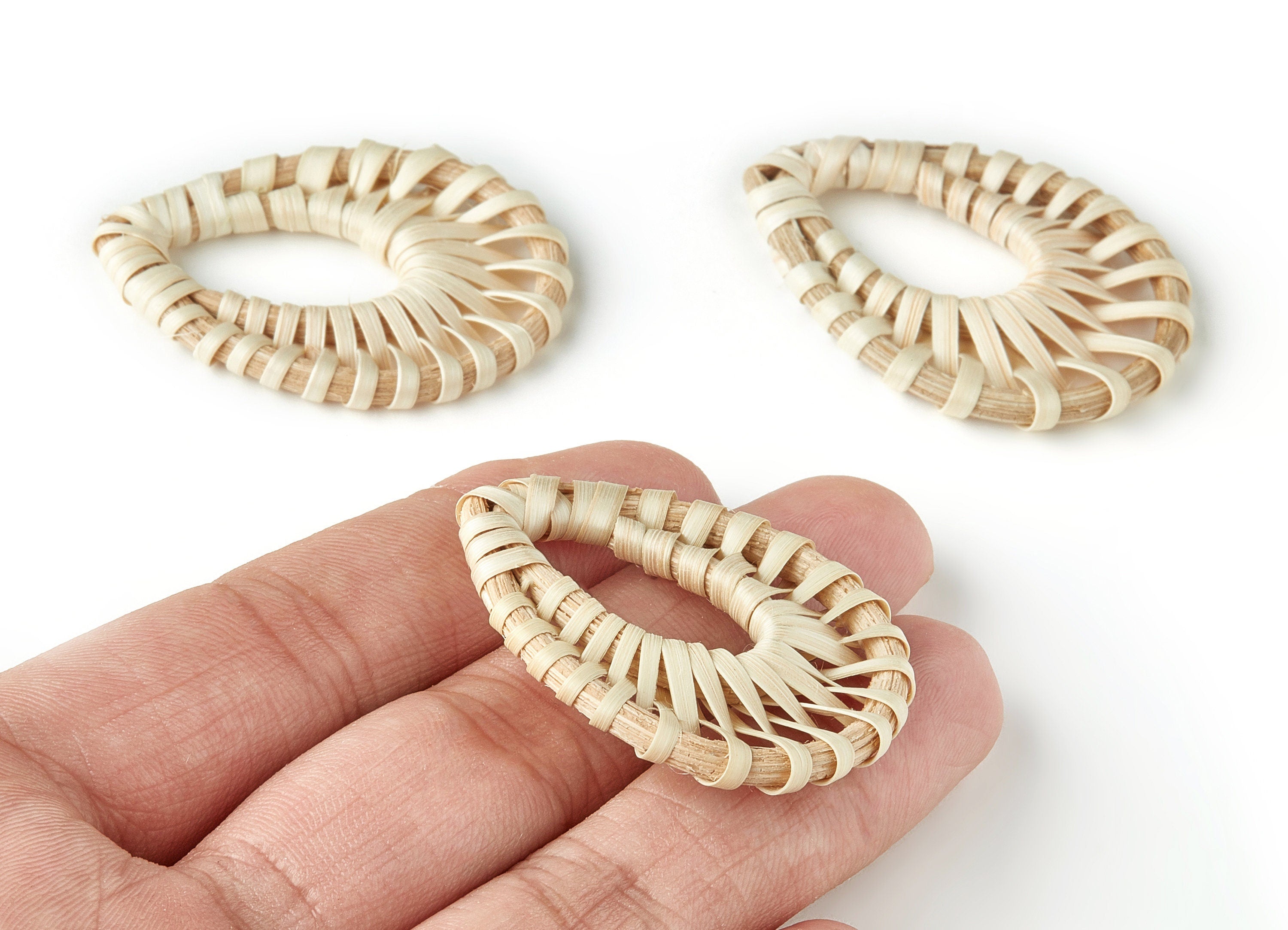 Handwoven Rattan Earring Charms - Drop Shaped Rattan Pendant - Wooden Straw Earrings - Jewelry Handmade - 46.25x32.28x2.97mm - RT1179 - DOMEDBAZAAR