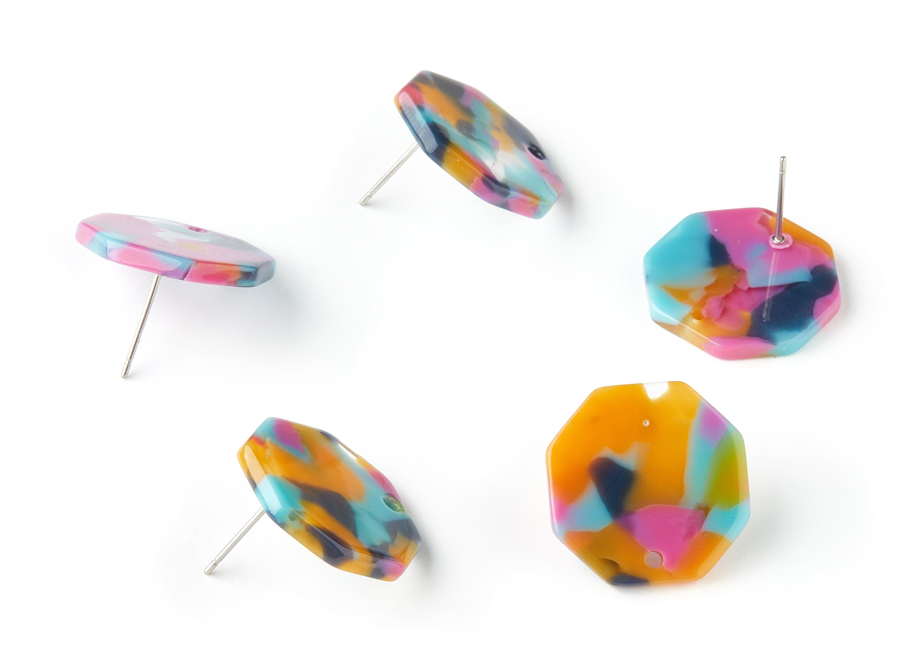 Acetate Octagon Earring Stud - Acetate Octagon Earring Post - Jewelry Making Supplies - Color Code: A258 - 20.99x20.99x2.55mm - AC1592-A258 - DOMEDBAZAAR