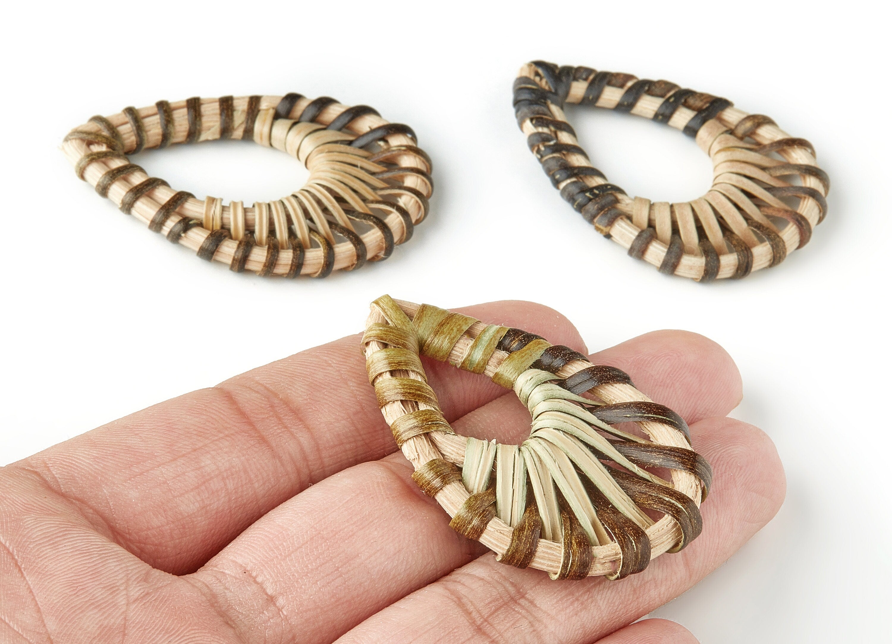 Handwoven Rattan Earring Charms - Drop Shaped Rattan Pendant - Wooden Straw Earrings - Jewelry Handmade - 51.29x32.46x2.89mm - RT1174 - DOMEDBAZAAR