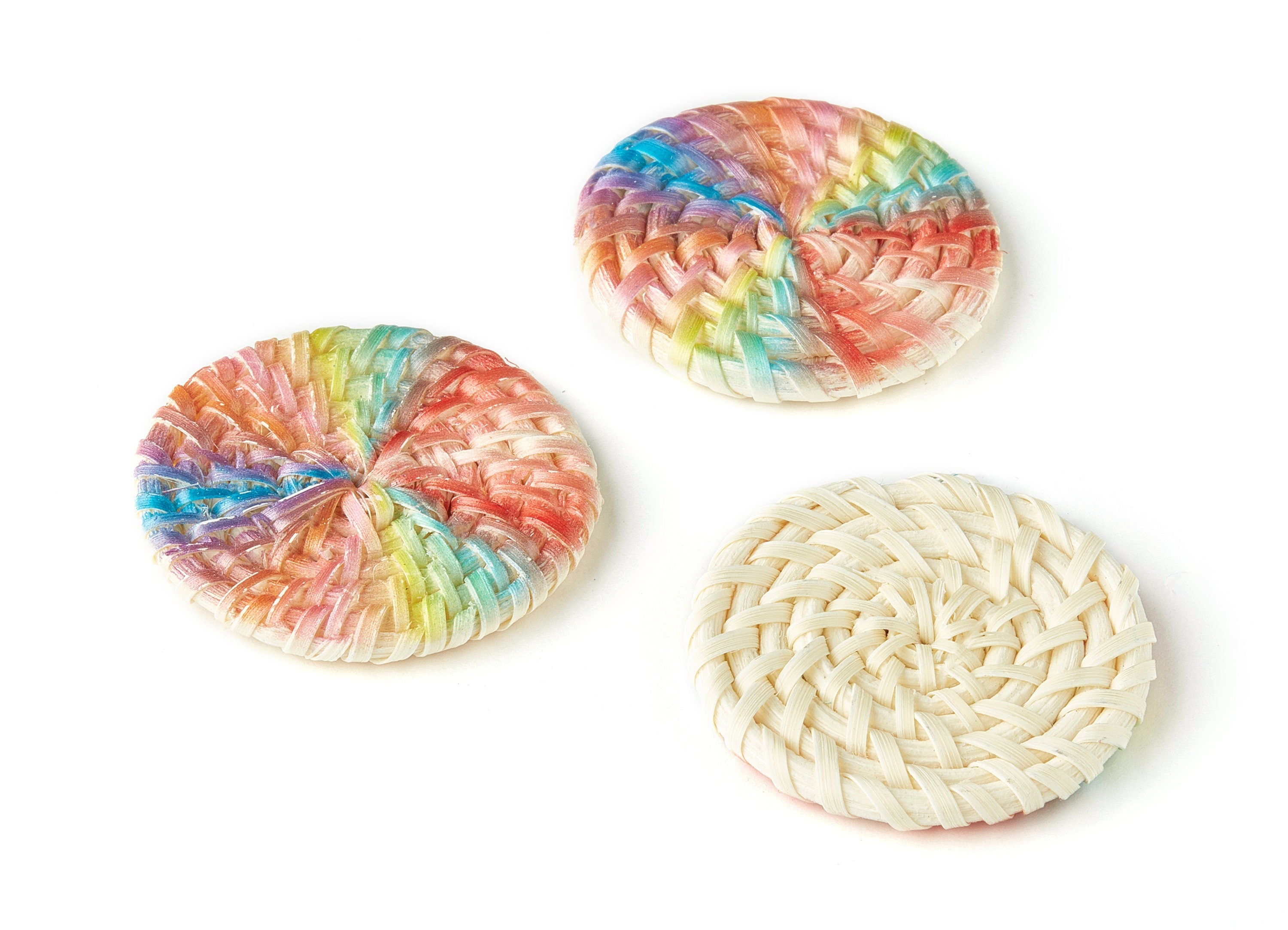 Handwoven Rattan Earrings - Round Shaped Rattan Pendant - Wooden Rainbow Pattern Earring - Jewelry Handmade - 40.01x40.01x4.4mm - RT1196 - DOMEDBAZAAR