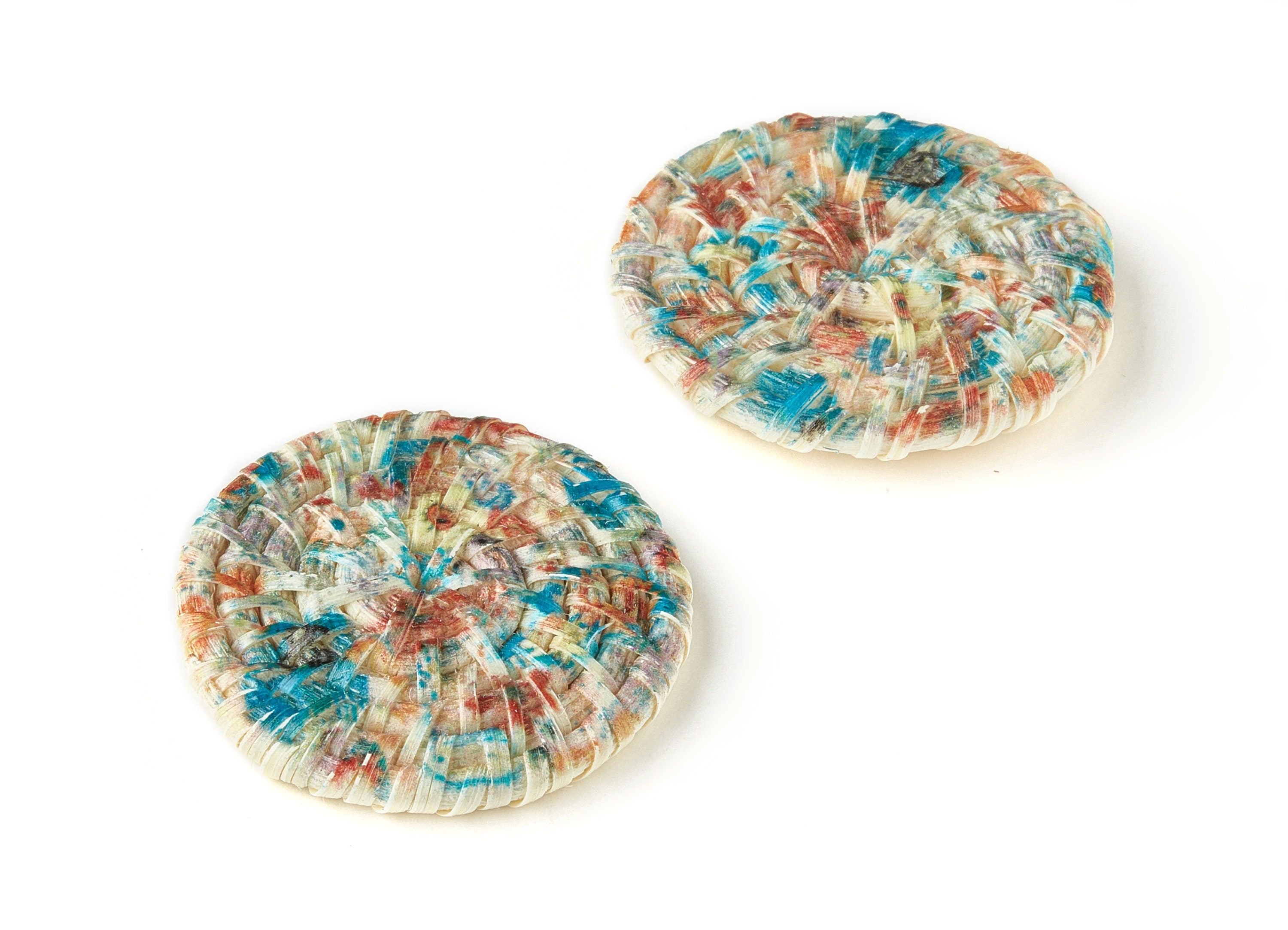 Handwoven Rattan Earring Charms - Round Shaped Rattan Pendant - Wooden Color Pattern Earring - Jewellery Handmade - 40.01x40x4.4mm - RT1197 - DOMEDBAZAAR