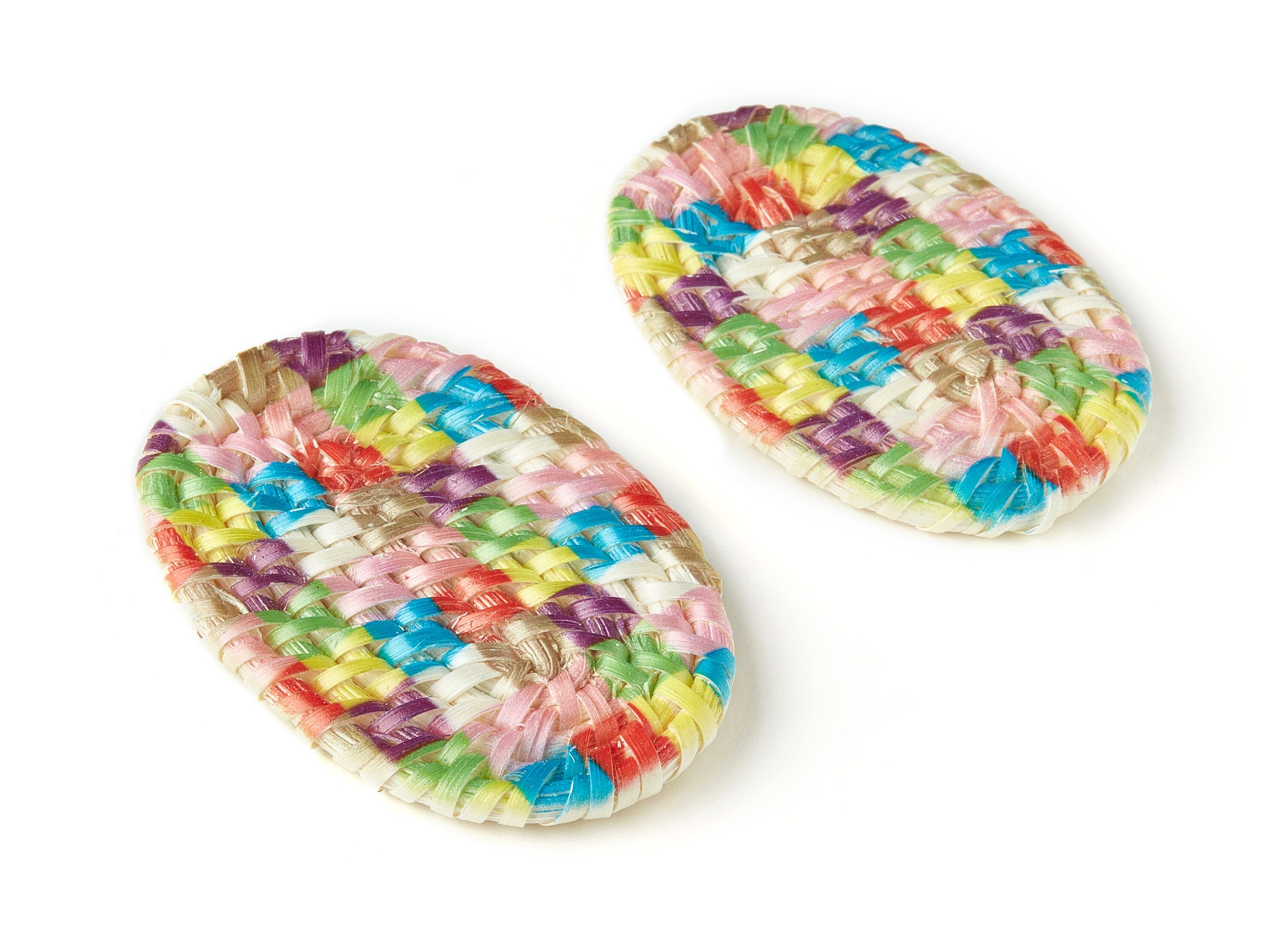 Handwoven Rattan Earrings - Oval Shaped Rattan Pendant - Wooden Pattern Earrings - Jewelry Handmade - 61.03x38.46x4.23mm - RT1192 - DOMEDBAZAAR