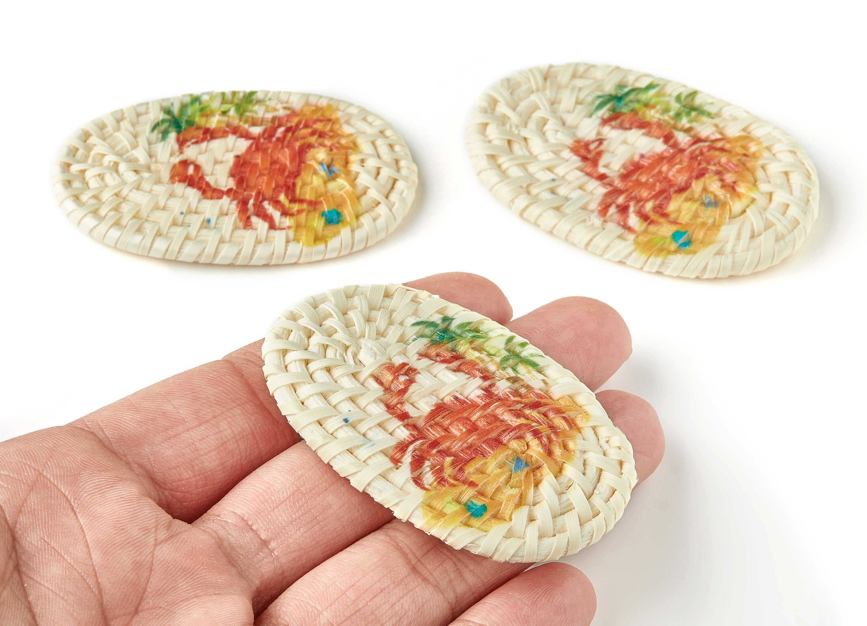 Handwoven Rattan Earrings - Oval Shaped Rattan Pendant - Wooden Crab Pattern Earrings - Jewelry Handmade - 61.03x38.46x4.23mm - RT1186 - DOMEDBAZAAR