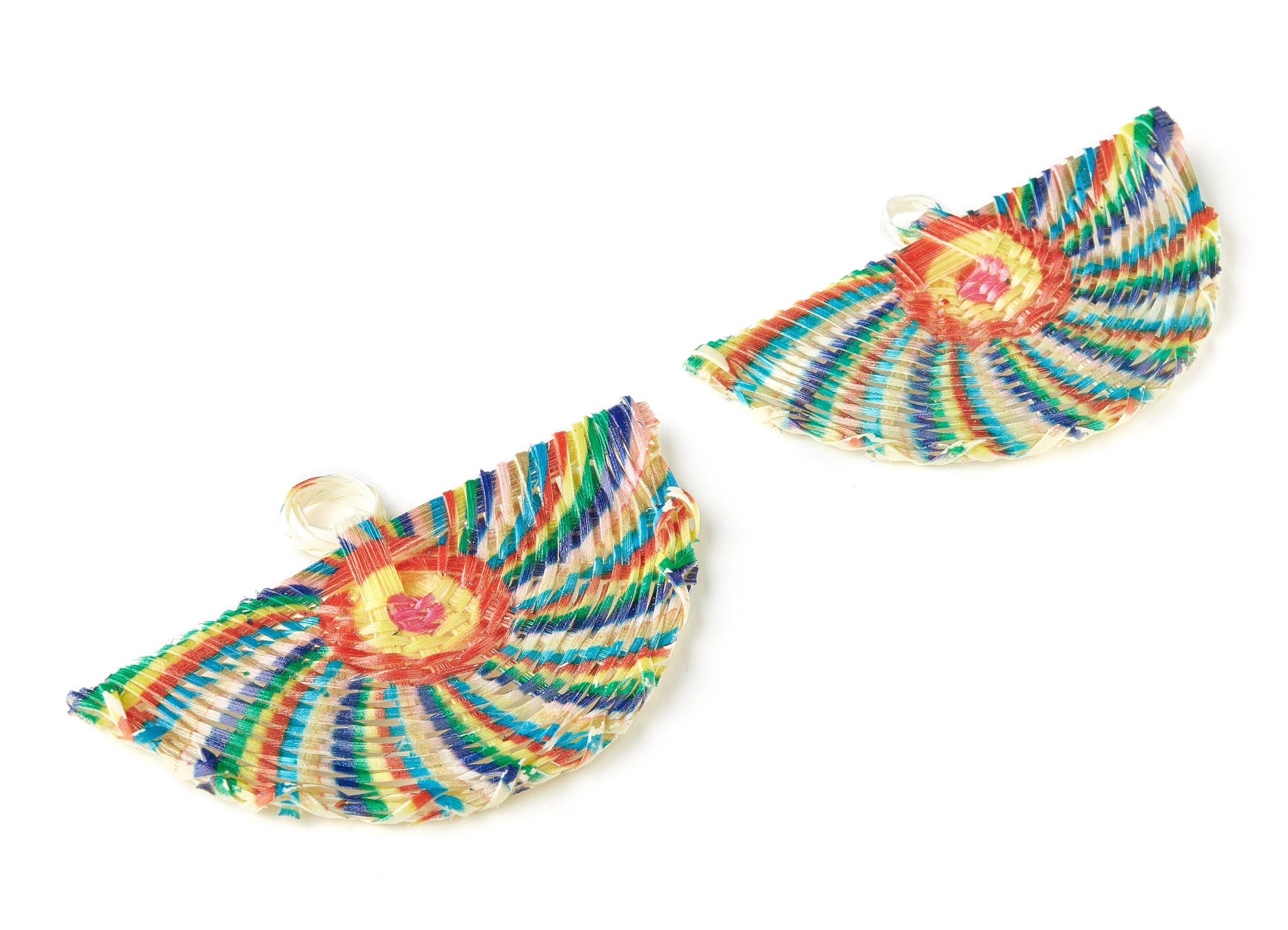 Handwoven Rattan Earrings - Fan Shaped Rattan Pendant - Wooden Pattern Earrings - Jewelry Handmade - 77.25x41.9x3.2mm - RT1184 - DOMEDBAZAAR