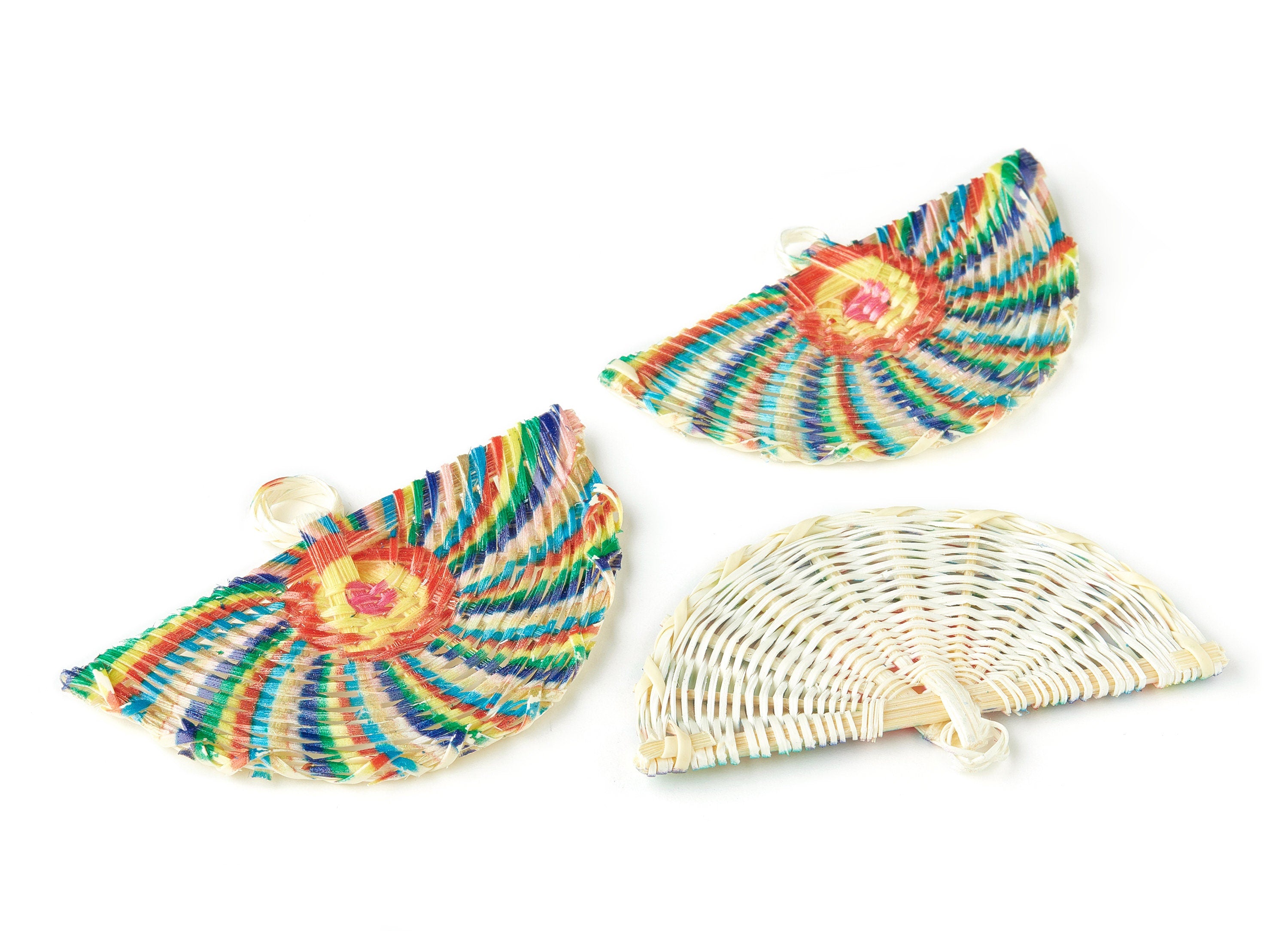 Handwoven Rattan Earrings - Fan Shaped Rattan Pendant - Wooden Pattern Earrings - Jewelry Handmade - 77.25x41.9x3.2mm - RT1184 - DOMEDBAZAAR