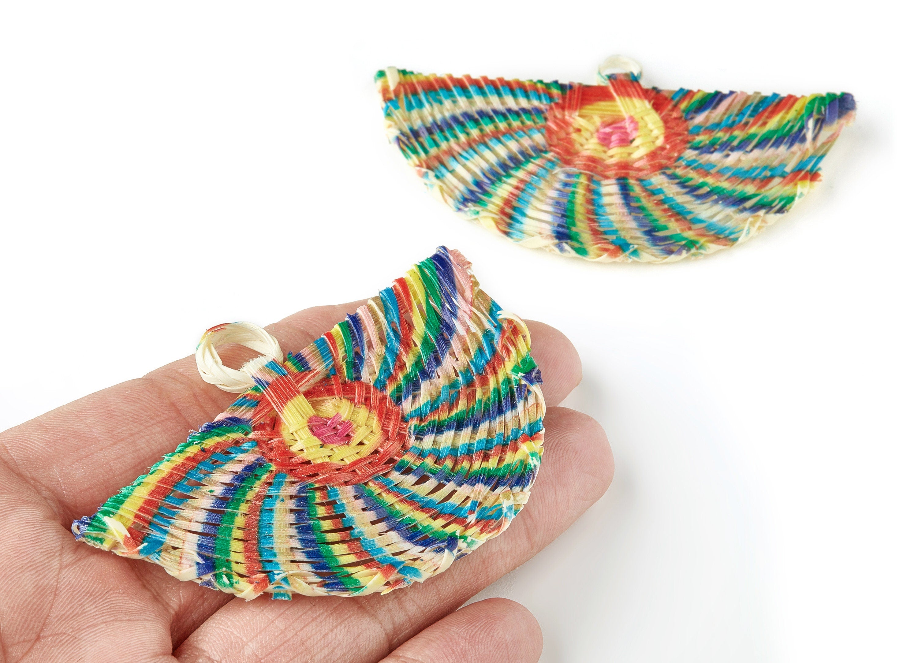Handwoven Rattan Earrings - Fan Shaped Rattan Pendant - Wooden Pattern Earrings - Jewelry Handmade - 77.25x41.9x3.2mm - RT1184 - DOMEDBAZAAR