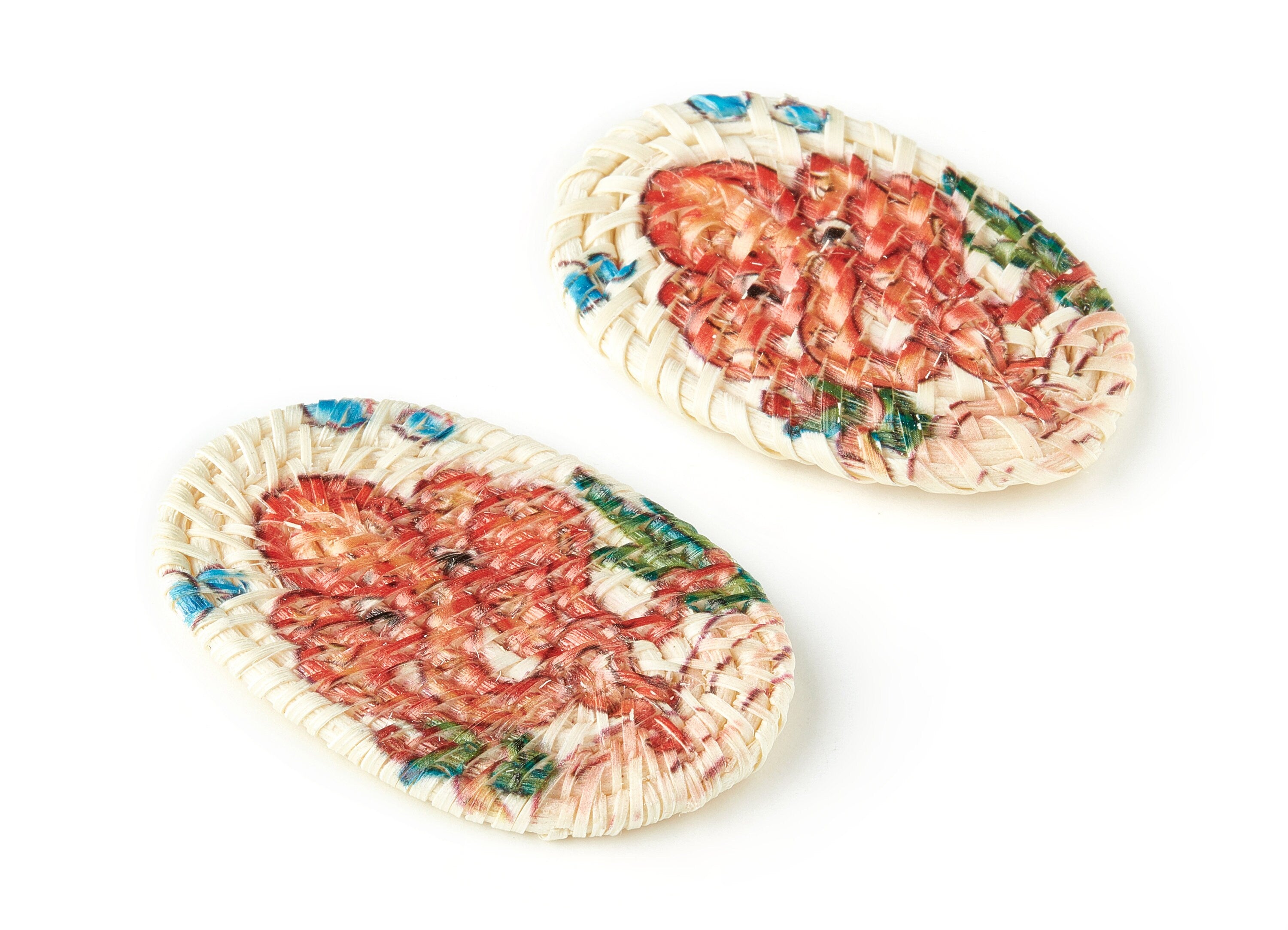 Handwoven Rattan Earrings - Oval Shaped Rattan Pendant - Wooden Octopus Pattern Earrings - Jewelry Handmade - 61.03x38.46x4.23mm - RT1188 - DOMEDBAZAAR