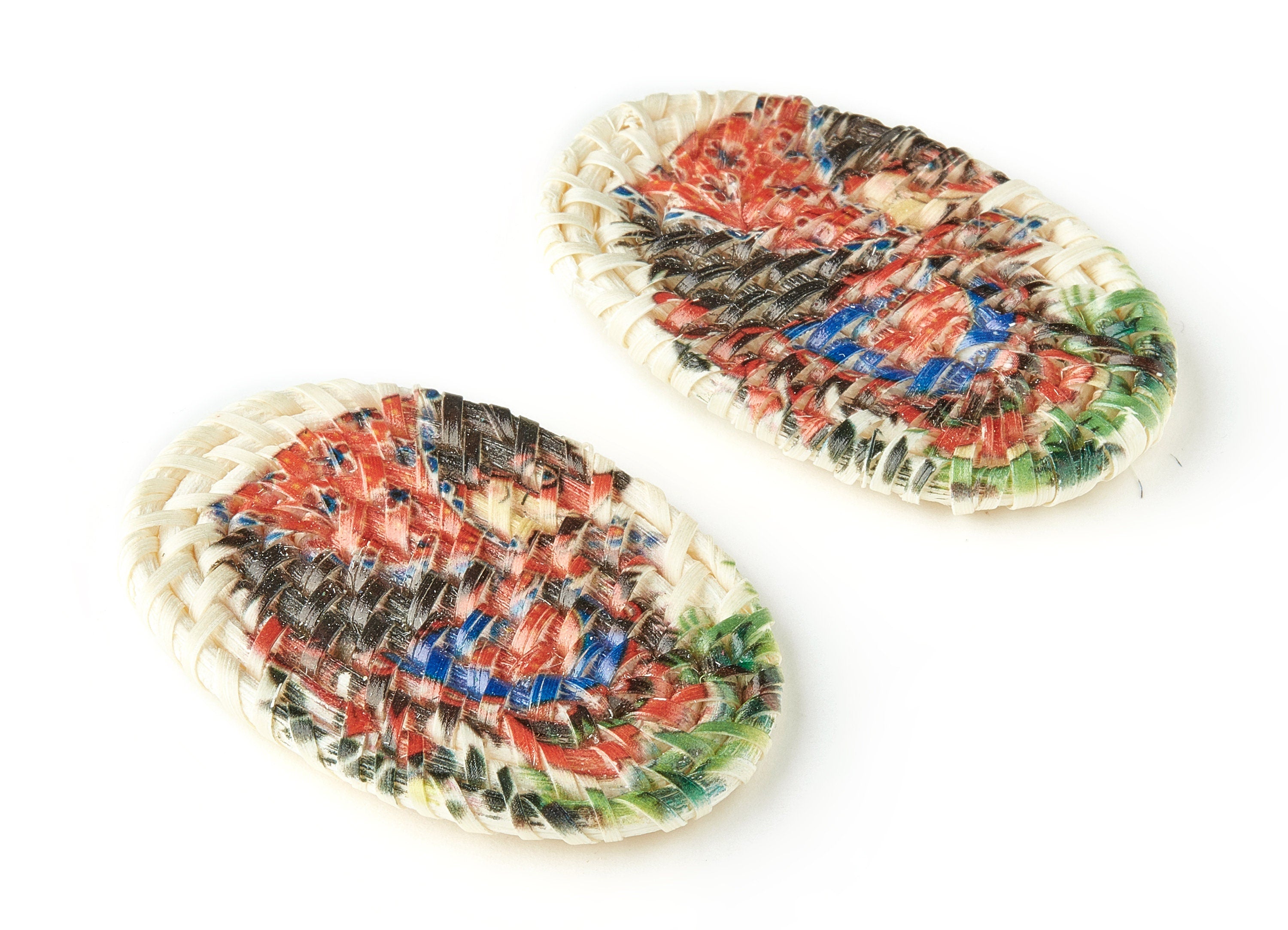 Handwoven Rattan Earrings - Oval Shaped Rattan Pendant - Wooden Pattern Earrings - Jewelry Handmade - 61.03x38.46x4.23mm - RT1189 - DOMEDBAZAAR