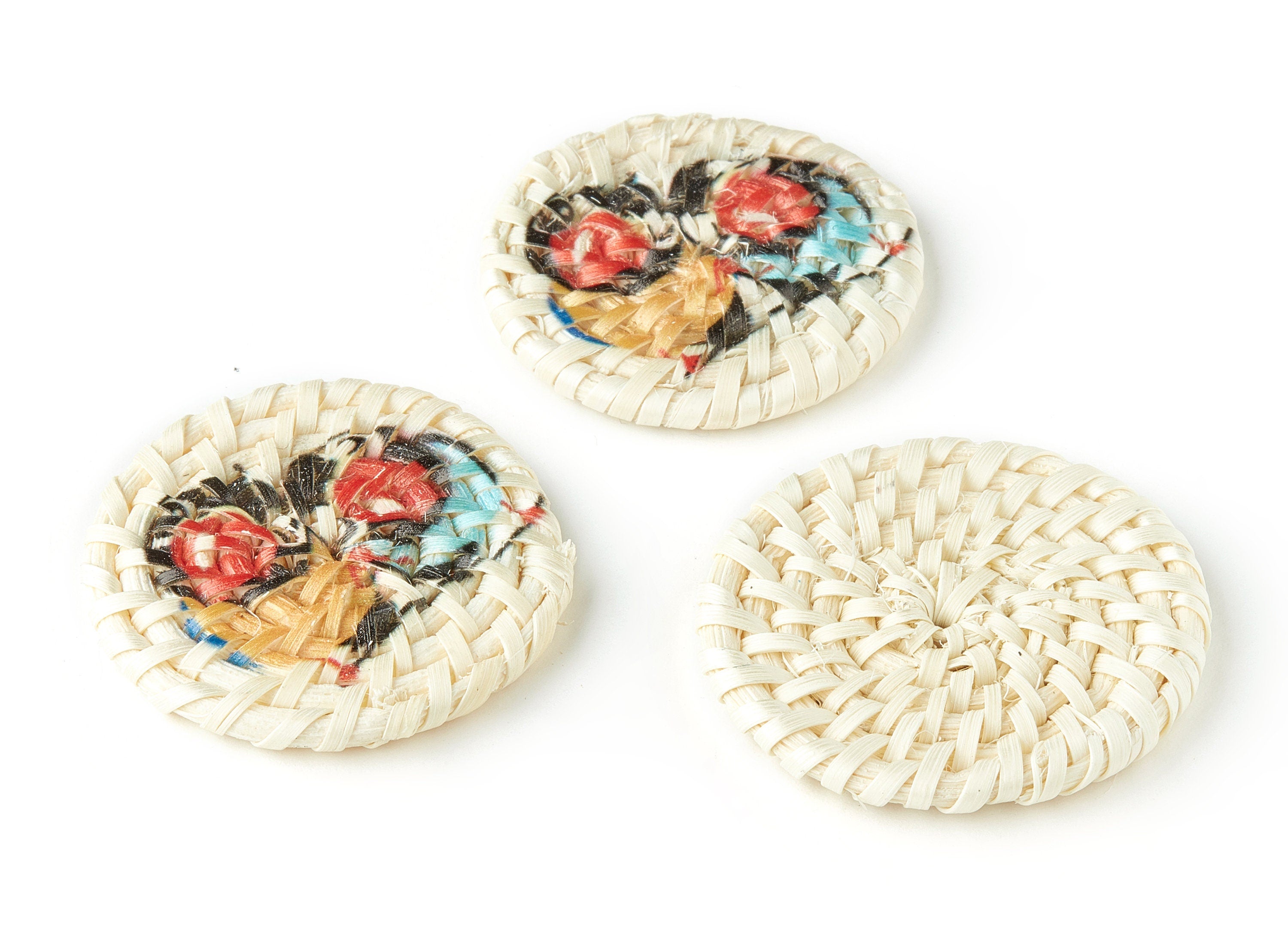 Handwoven Rattan Earring Charms - Round Shaped Rattan Pendant - Wooden Bird Pattern Earring - Jewelry Handmade - 40.01x40.01x4.4mm - RT1195 - DOMEDBAZAAR