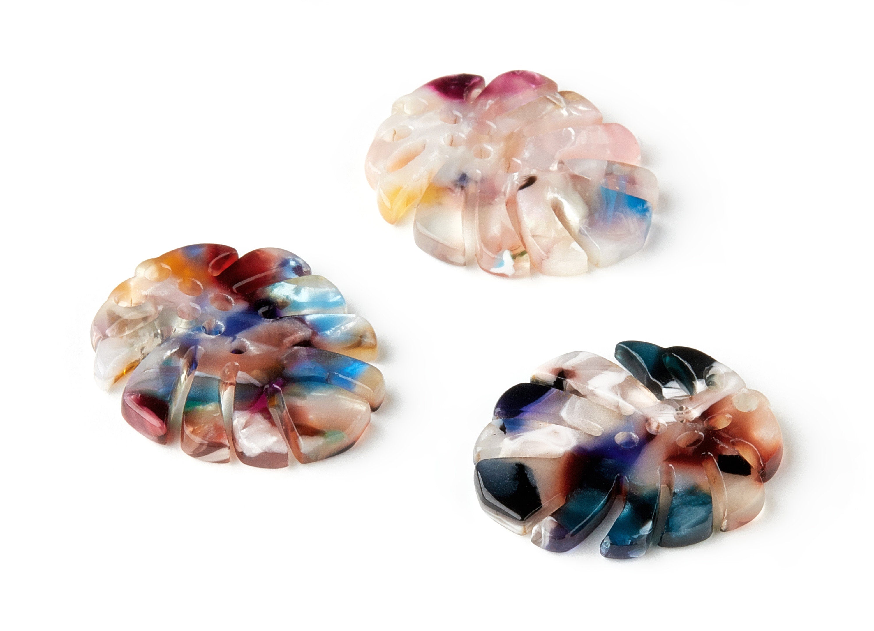 Acetate Monstera Charms - Monstera Earring and Pendant - Earring Findings  - Color Code: A59 - 25.56x21.69x2.51mm - AC1601-A59 - DOMEDBAZAAR