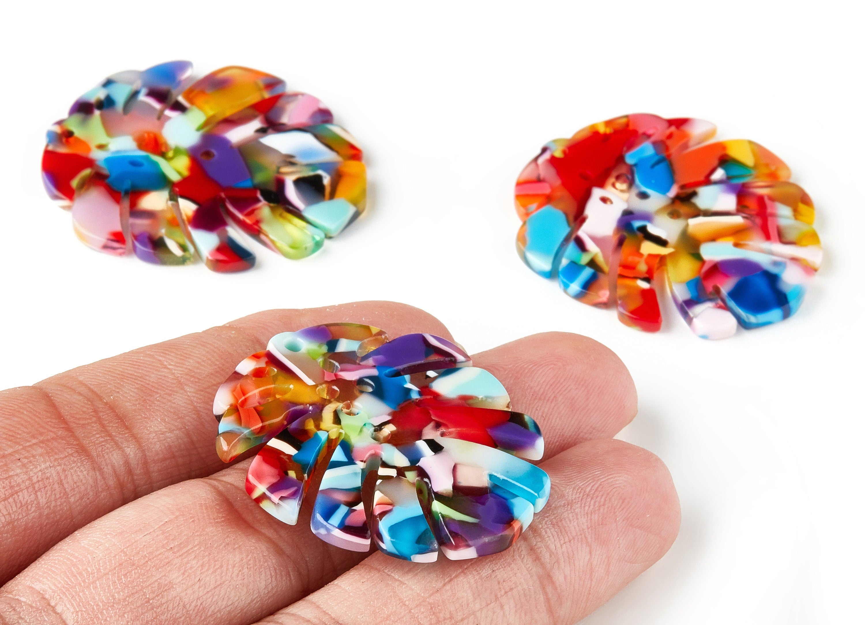 Acetate Leaf Earring Charms - Monstera Leaf Pendant - Earring Findings - Jewelry Supplies - Color Code: A21 - 38.74x33.4x2.6mm - AC1595-A21 - DOMEDBAZAAR