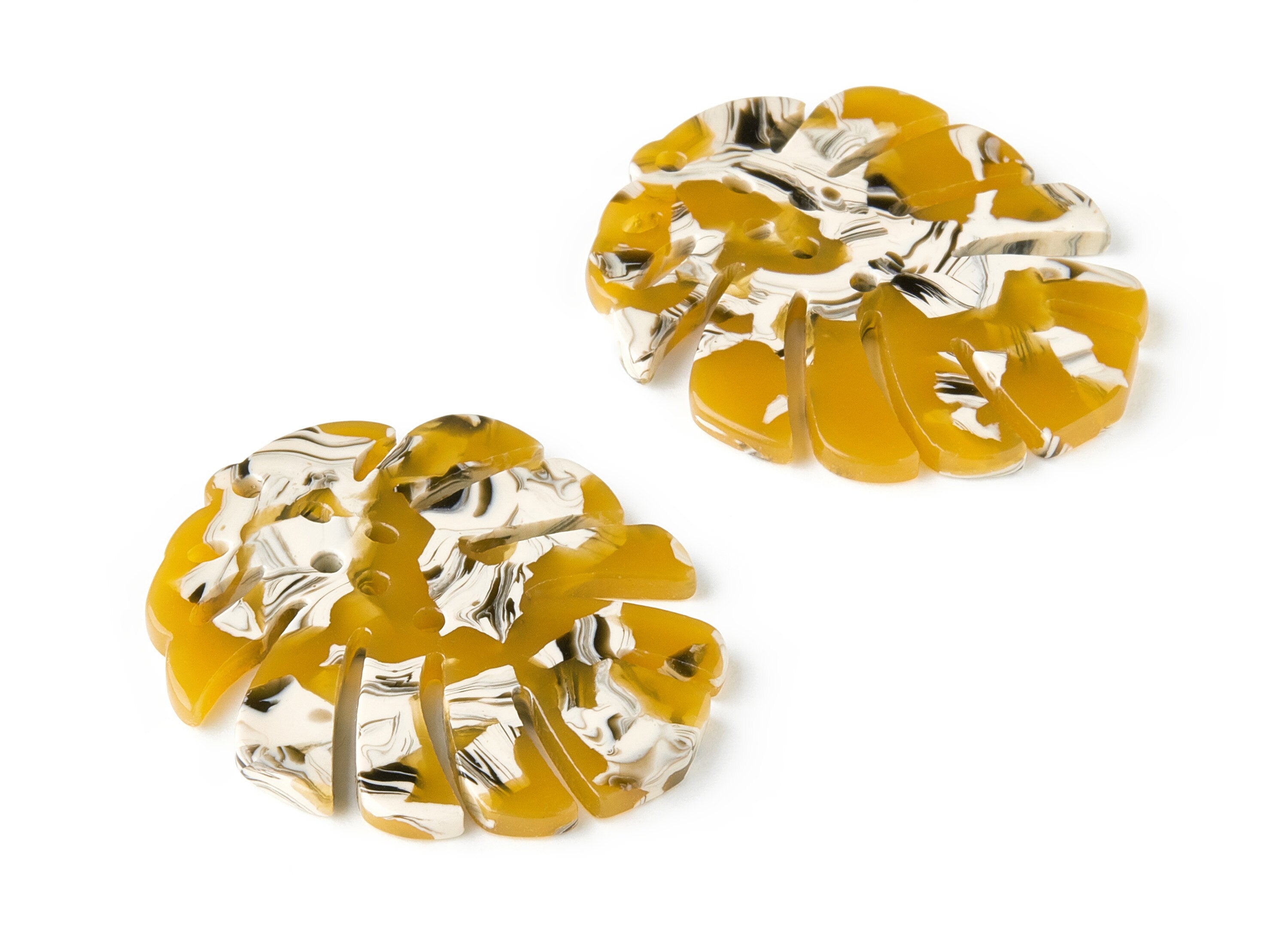 Acetate Acrylic Earring Charms - Tortoise Shell Earrings - Monstera Leaf Shaped Pendant - Color Code: A14- 38.74x33.4x2.6mm - AC1595-A14 - DOMEDBAZAAR