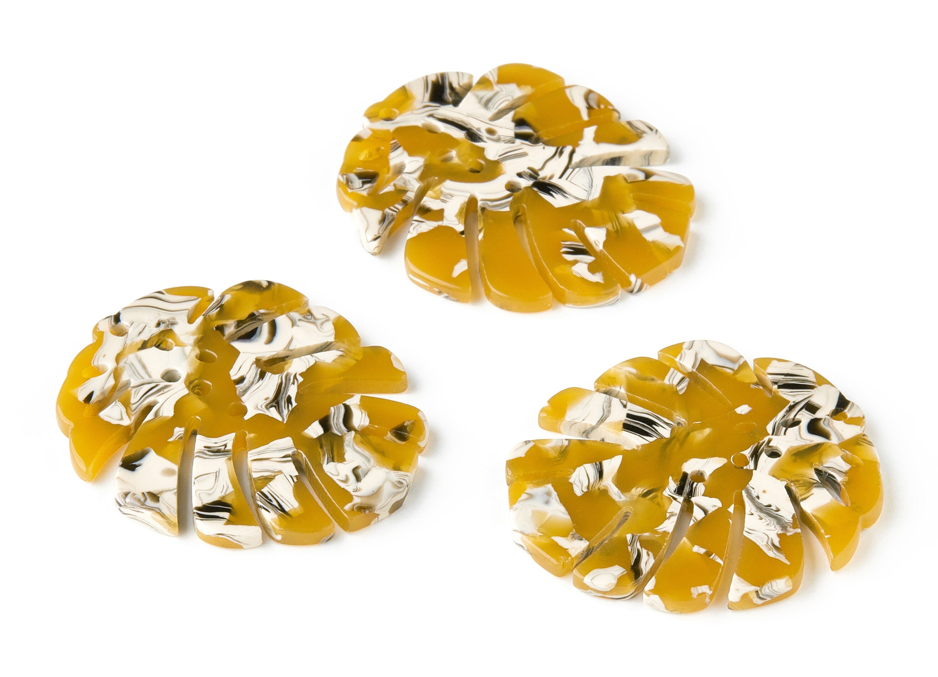 Acetate Acrylic Earring Charms - Tortoise Shell Earrings - Monstera Leaf Shaped Pendant - Color Code: A14- 38.74x33.4x2.6mm - AC1595-A14 - DOMEDBAZAAR