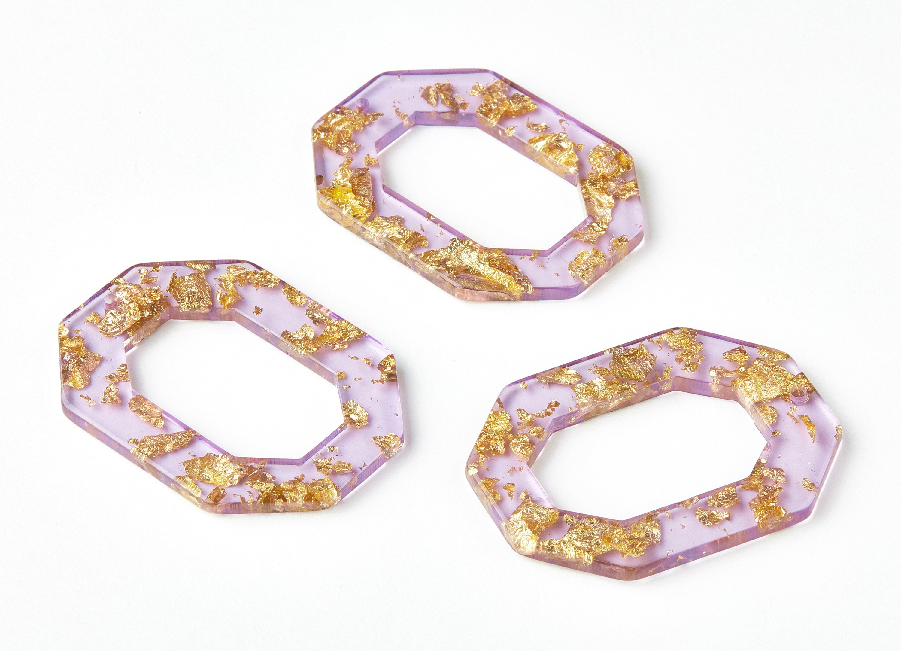 Acrylic Octagon Charms - Gold Color Flake Earrings - Octagon Earrings and Pendant - Color Code: A293 - 43.86x33x2.96mm - AC1612-A293 - DOMEDBAZAAR