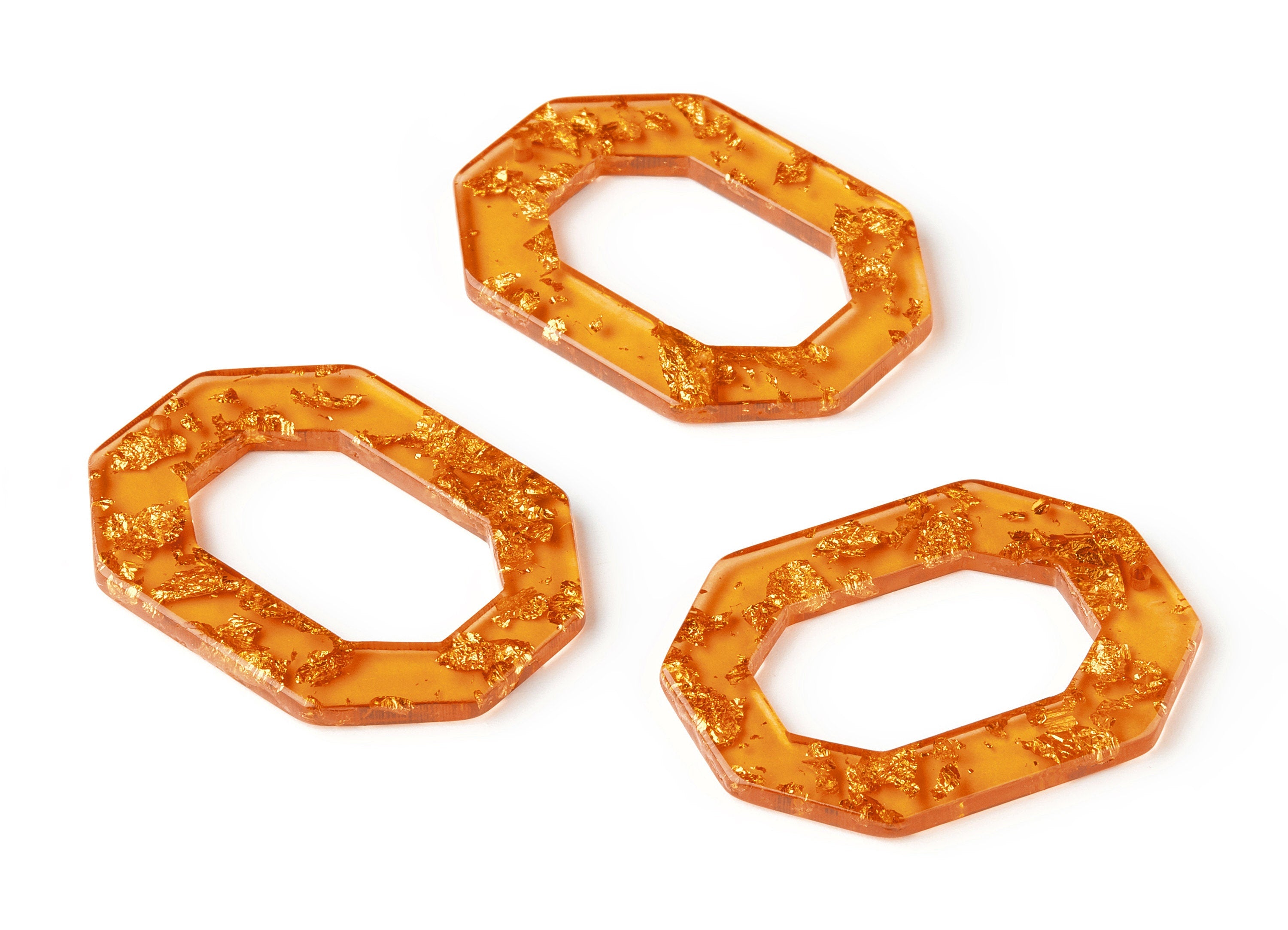 Acrylic Octagon Charms - Gold Color Flake Earrings - Octagon Earrings and Pendant - Color Code: A291 - 43.86x33x2.96mm - AC1612-A291 - DOMEDBAZAAR