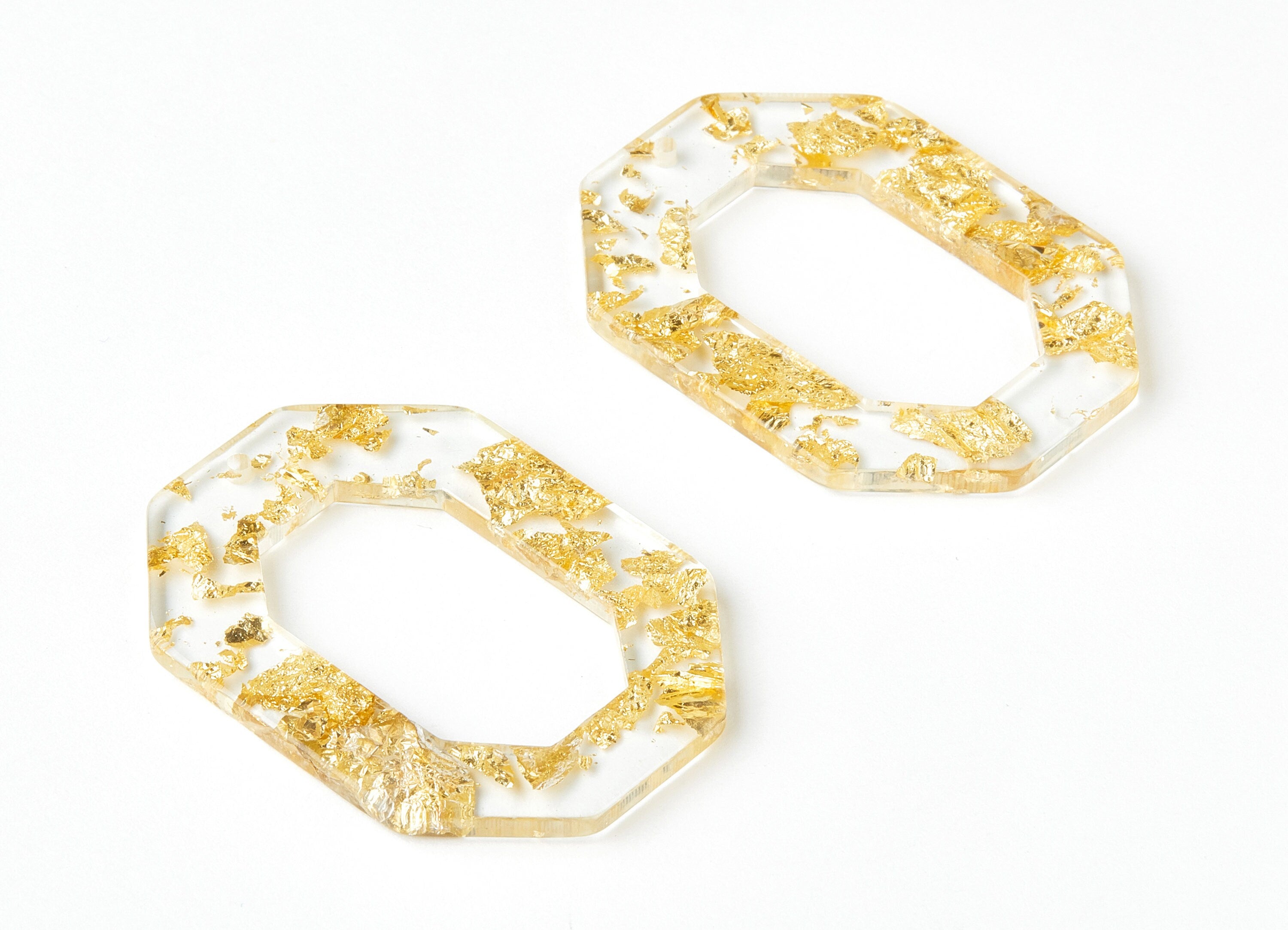 Acrylic Octagon Charms - Gold Foil & Confetti - Octagon Earrings and Pendant - Color Code: A255 - 43.86x33x2.96mm - AC1612-A255 - DOMEDBAZAAR