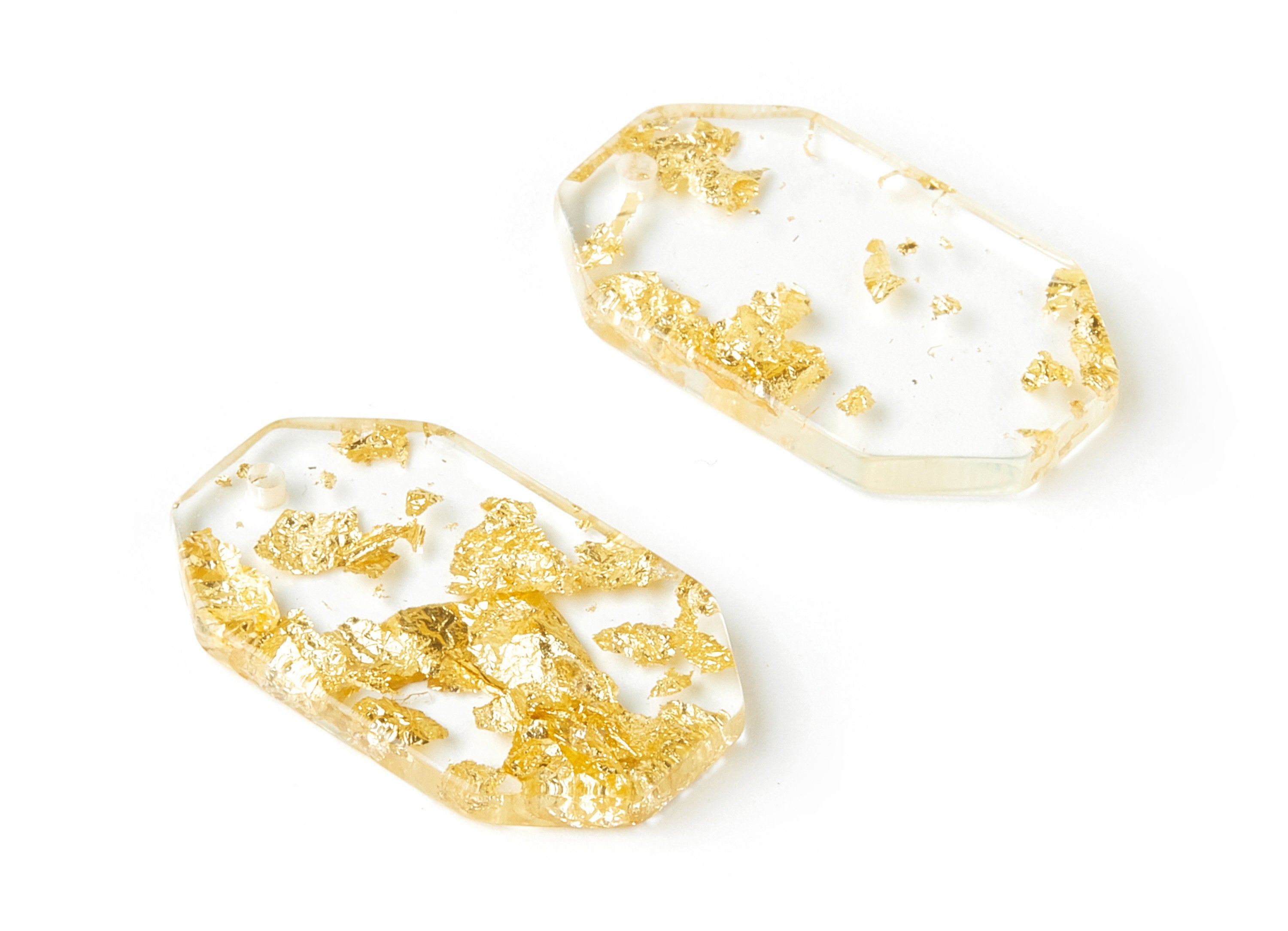 Acrylic Octagon Charms - Gold Foil & Confetti - Octagon Earrings and Pendant - Color Code: A255 - 28.48x17.44x2.99mm - AC1611-A255 - DOMEDBAZAAR
