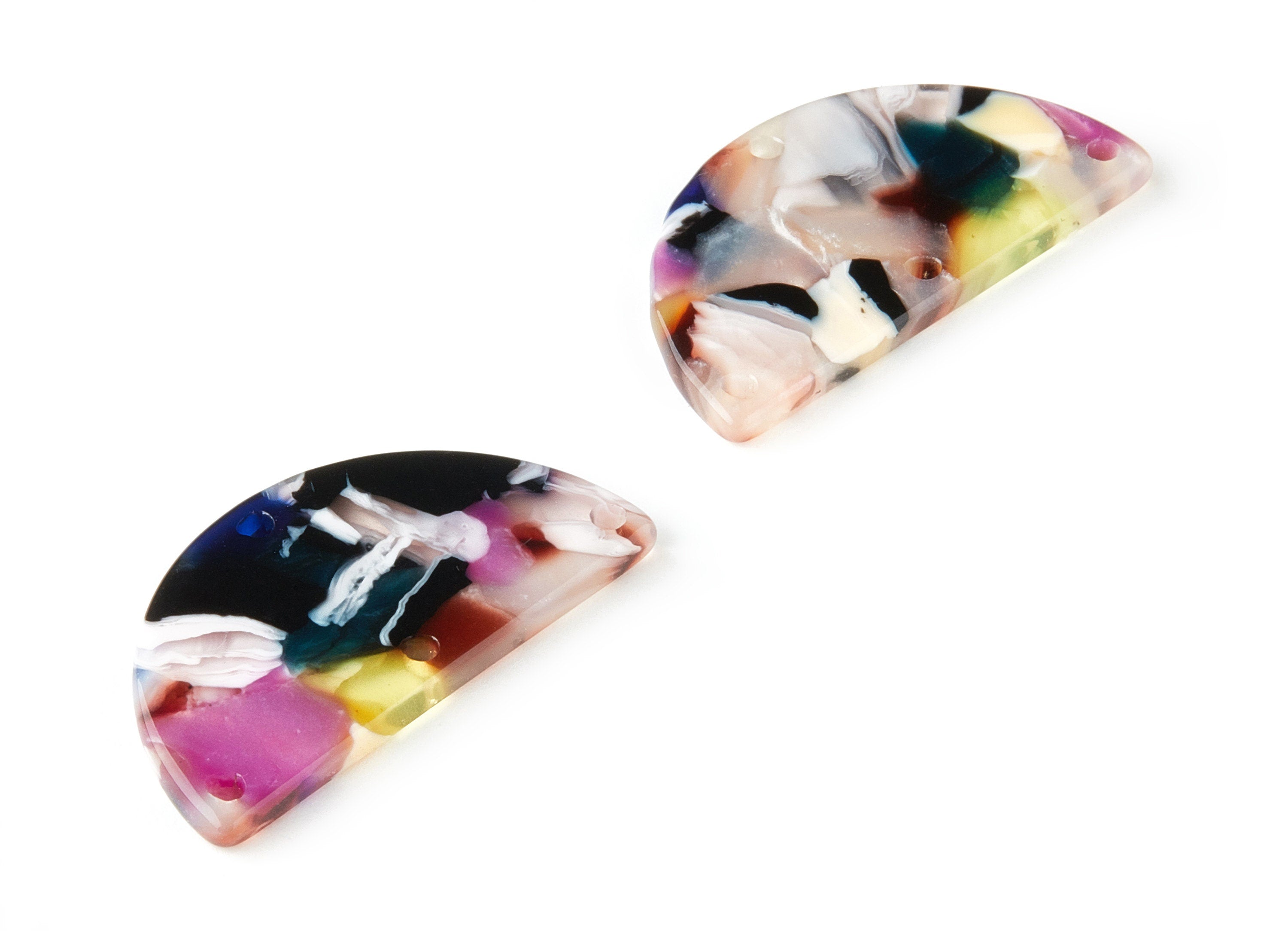 Acetate Semicircle Earring Charm - 4 Holes - Semicircle Pendant - Jewelry Supplies - Color Code: A11 - 34.46x17.86x2.51mm - AC1594-A11 - DOMEDBAZAAR