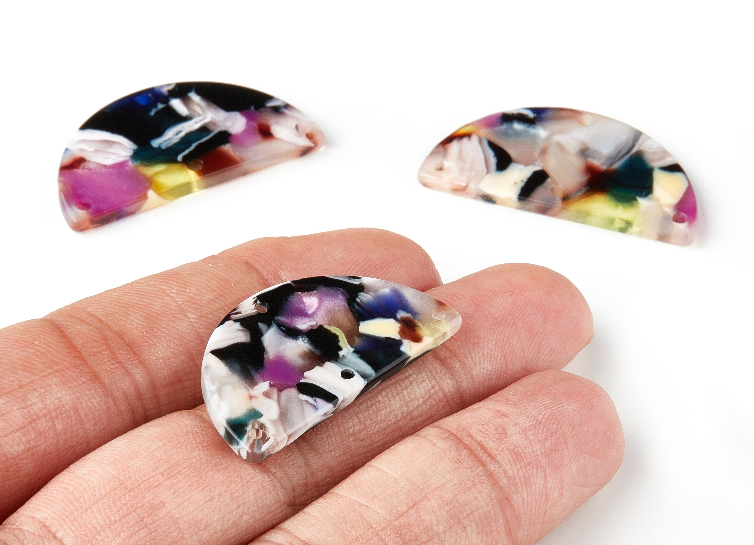 Acetate Semicircle Earring Charm - 4 Holes - Semicircle Pendant - Jewelry Supplies - Color Code: A11 - 34.46x17.86x2.51mm - AC1594-A11 - DOMEDBAZAAR