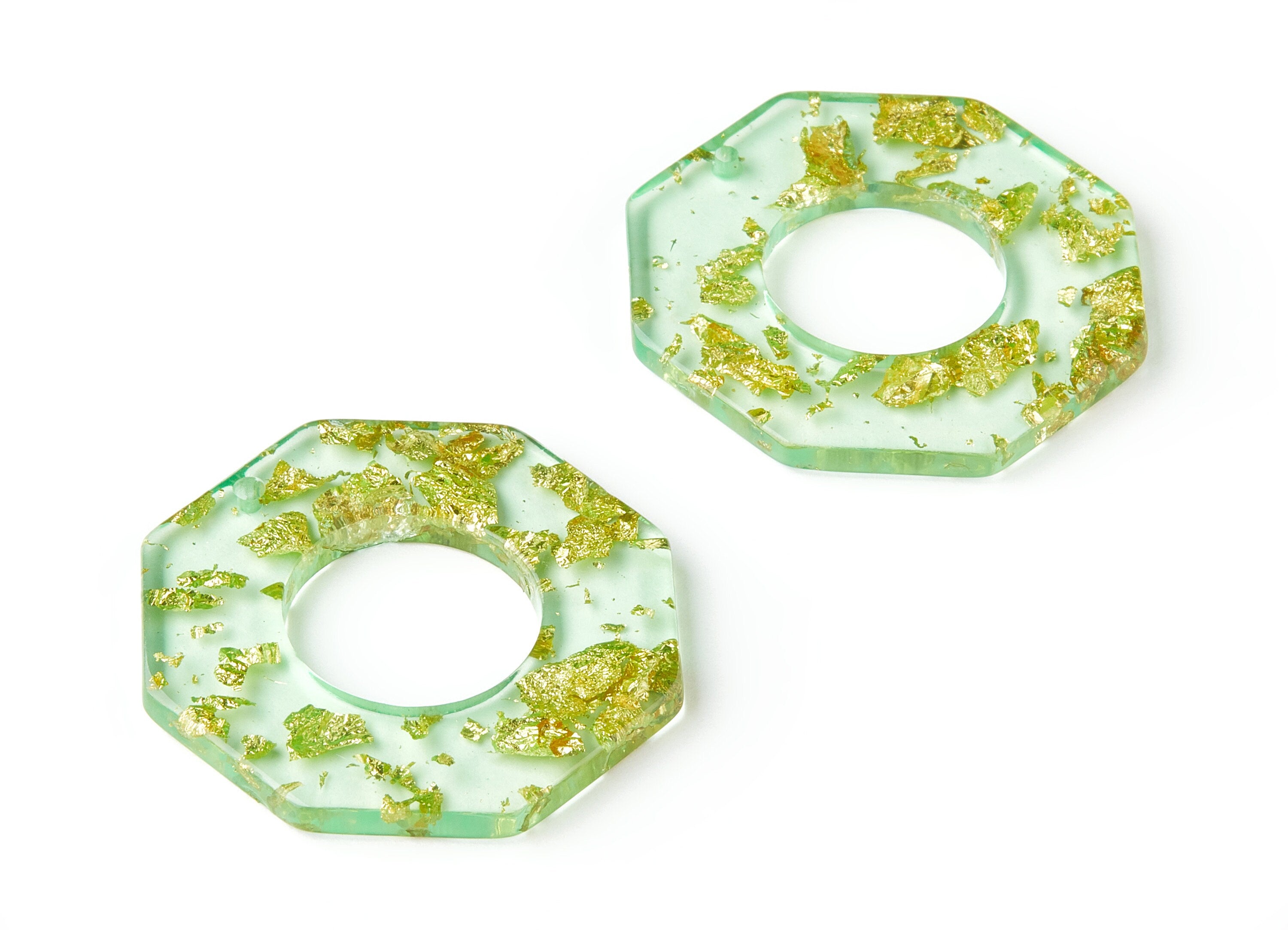 Acrylic Octagon Charms - Gold Color Flake Earrings - Octagon Earrings and Pendant - Color Code: A292 - 38.4x35.81x2.92mm - AC1610-A292 - DOMEDBAZAAR