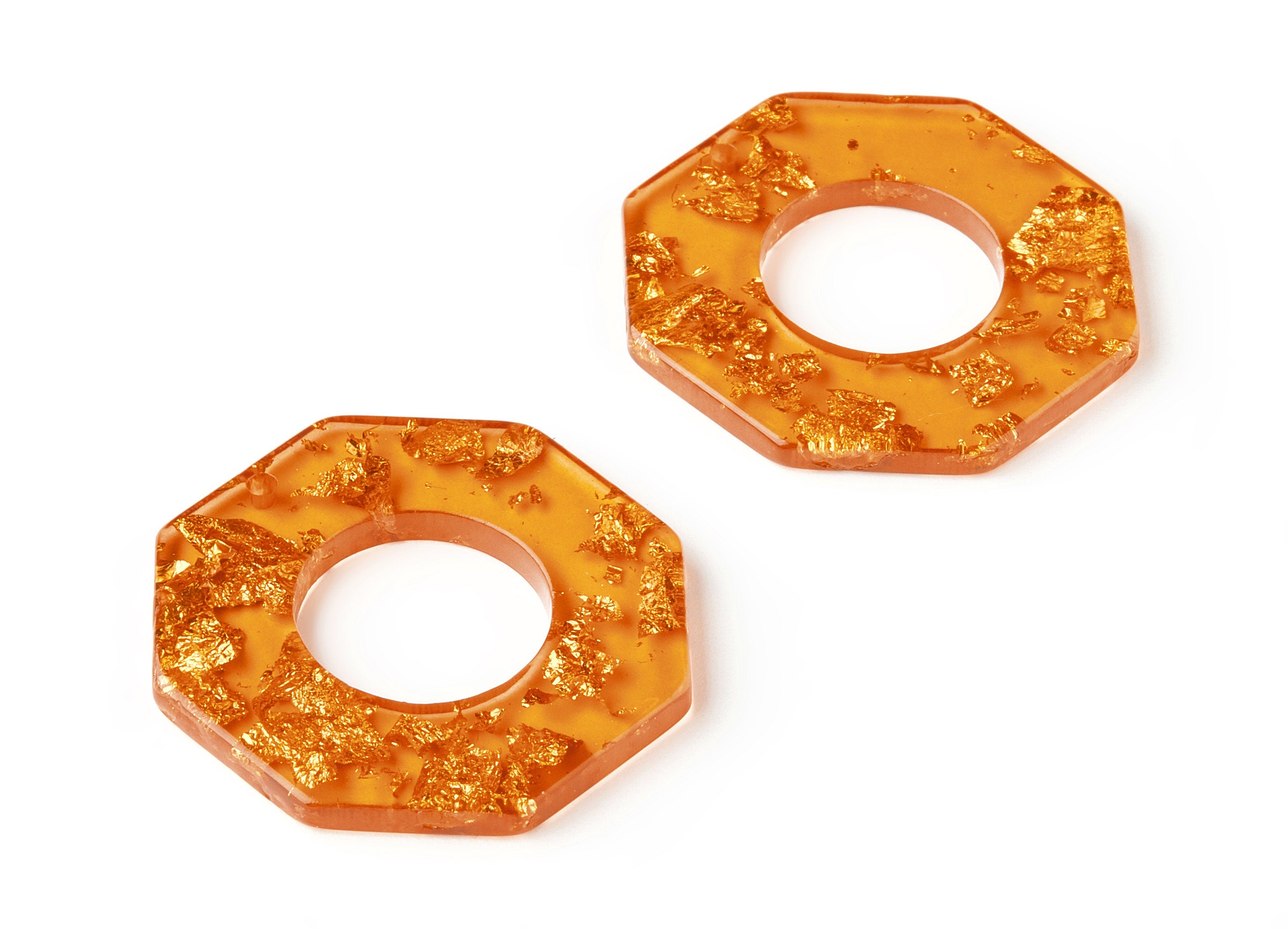 Acrylic Octagon Charms - Gold Color Flake Earrings - Octagon Earrings and Pendant - Color Code: A291 - 38.4x35.81x2.92mm - AC1610-A291 - DOMEDBAZAAR