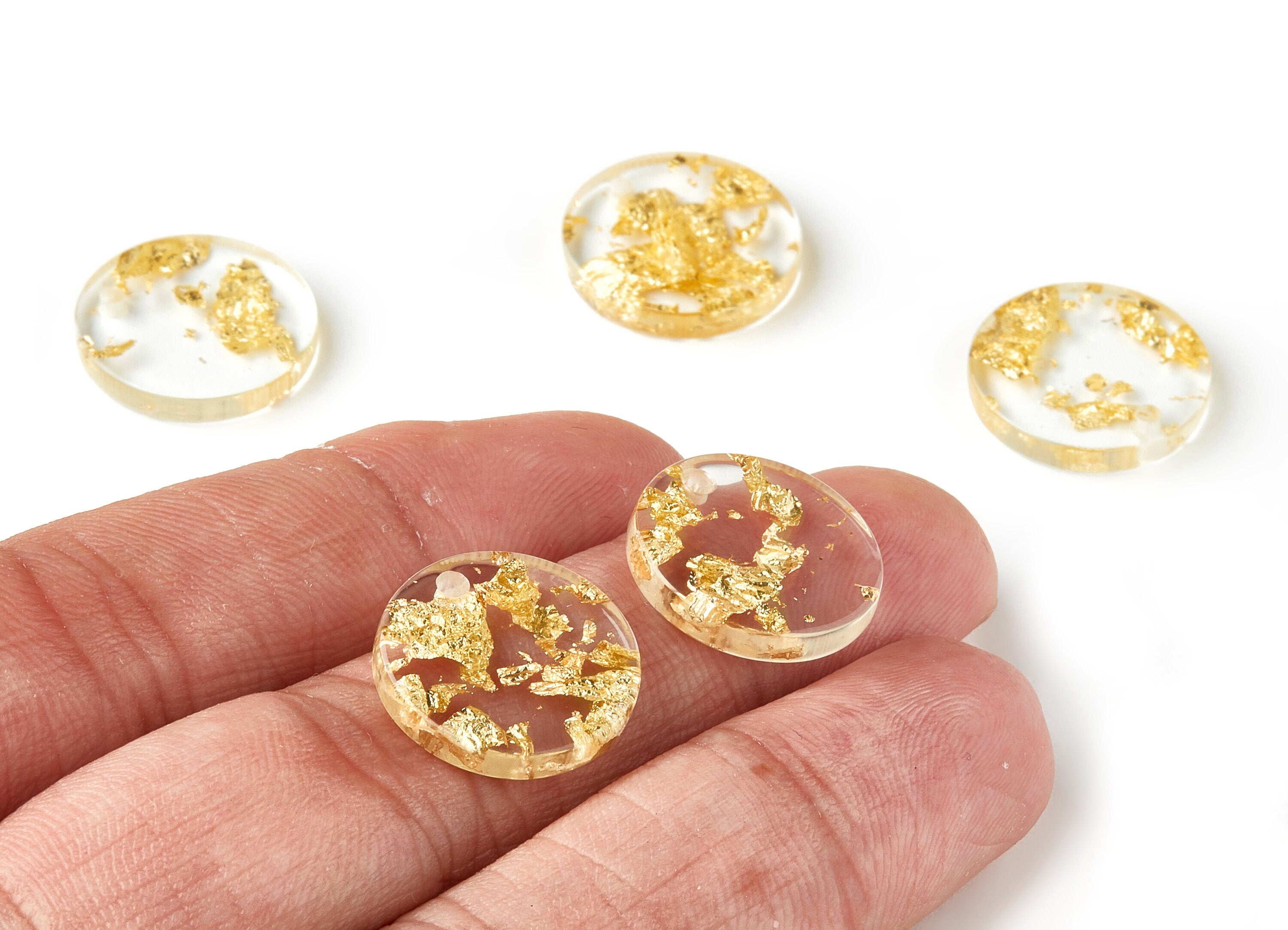 Acrylic Round Charms - Gold Foil & Confetti - Coin Earrings and Pendant  - Color Code: A255 - 16.68x16.68x3.1mm - AC1609-A255 - DOMEDBAZAAR
